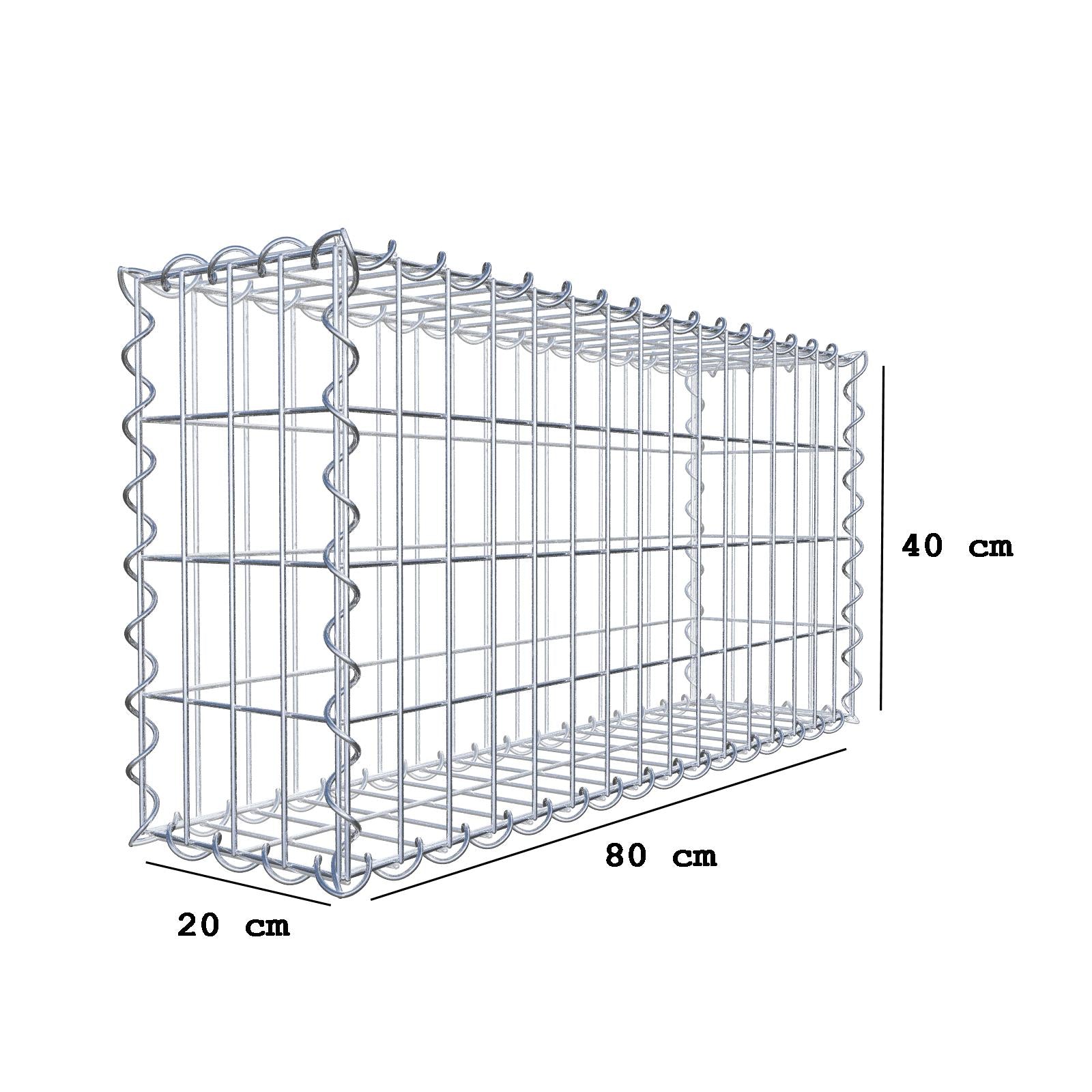 Gabion 80 cm x 40 cm x 20 cm (L x H x D), maskestørrelse 5 cm x 10 cm, spiral