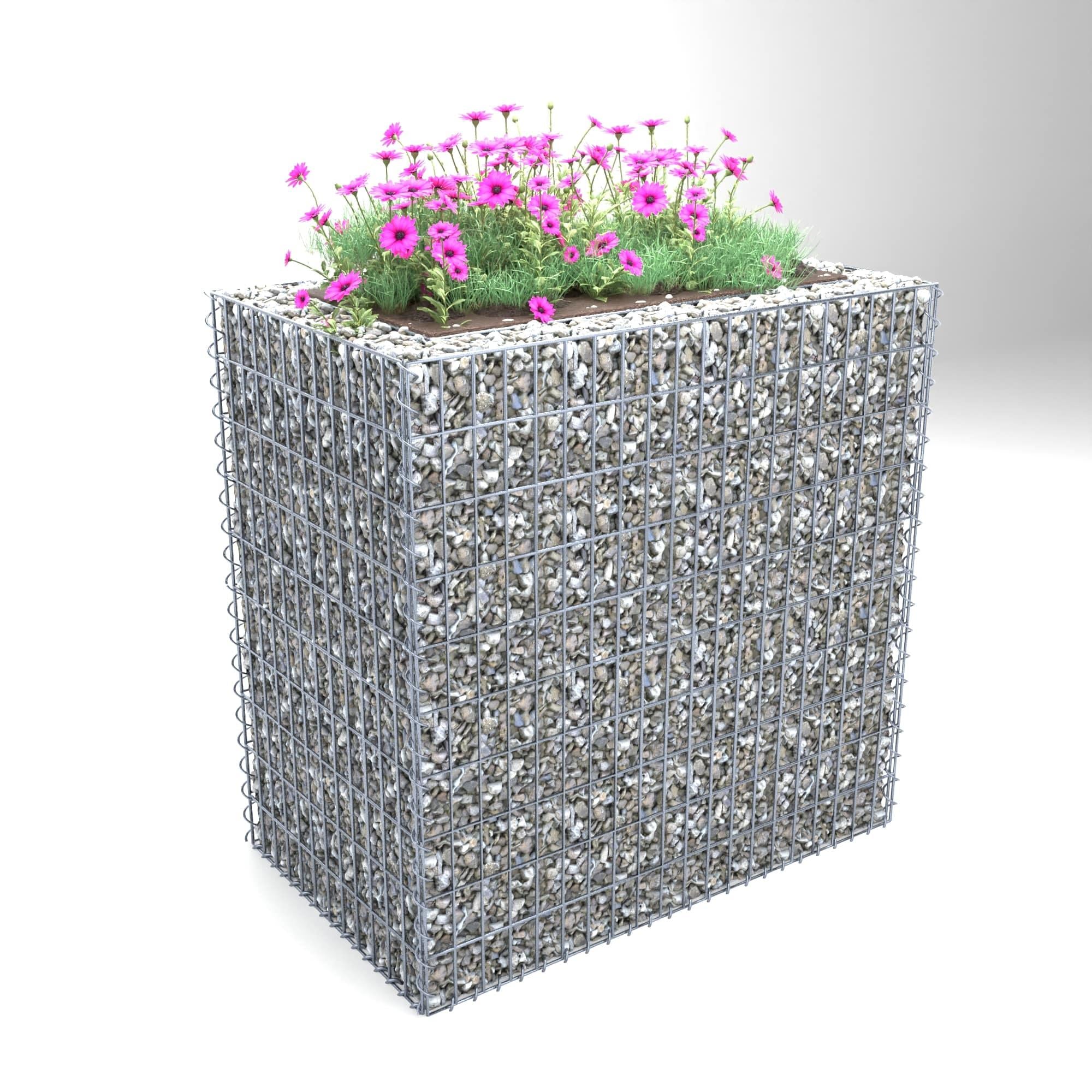 Lecho elevado rectangular 100 cm x 100 cm x 60 cm (L x A x P), malla 5 x 10 cm, espesor de pared 10 cm