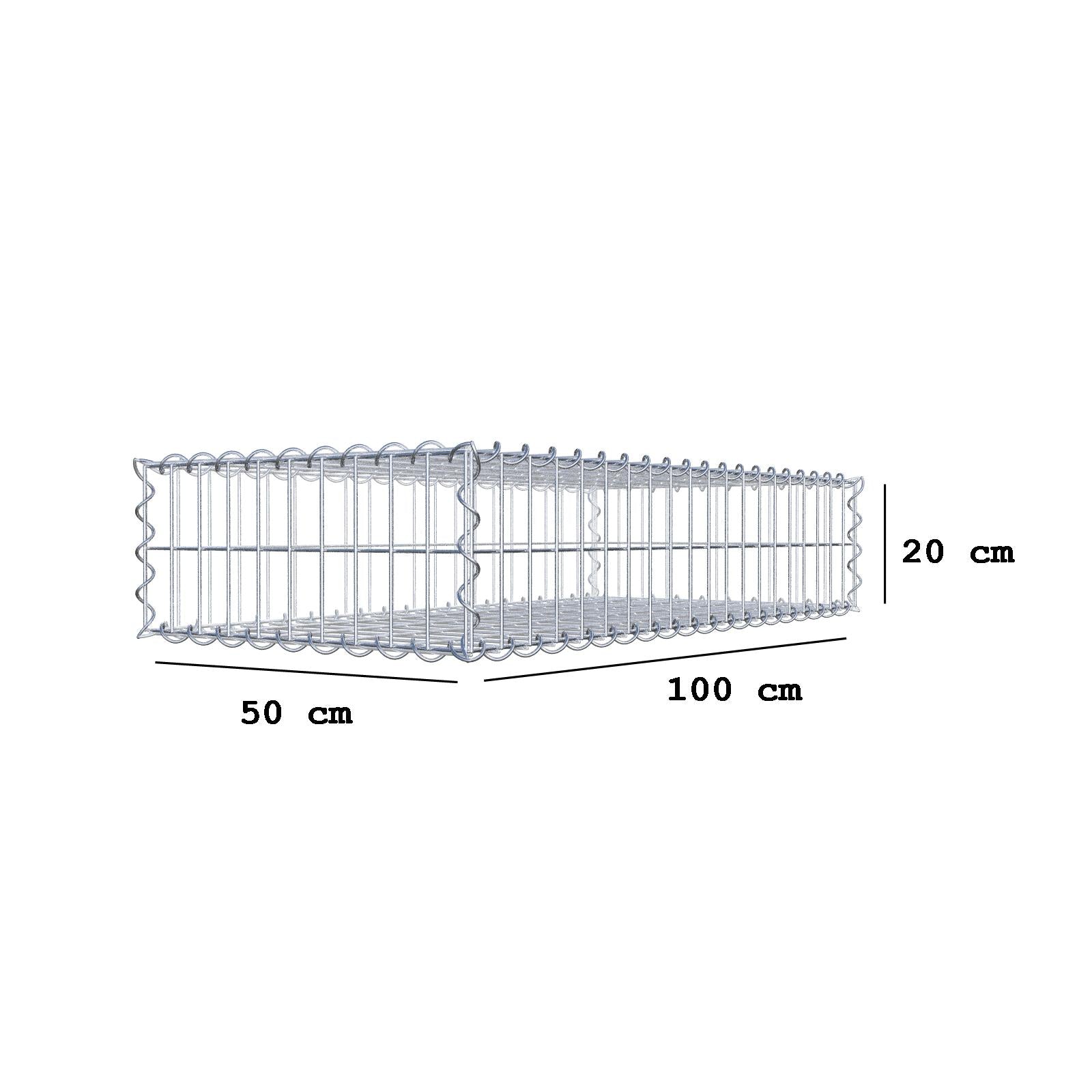 Gabião 100 cm x 20 cm x 50 cm (C x A x P), malhagem 5 cm x 10 cm, espiral