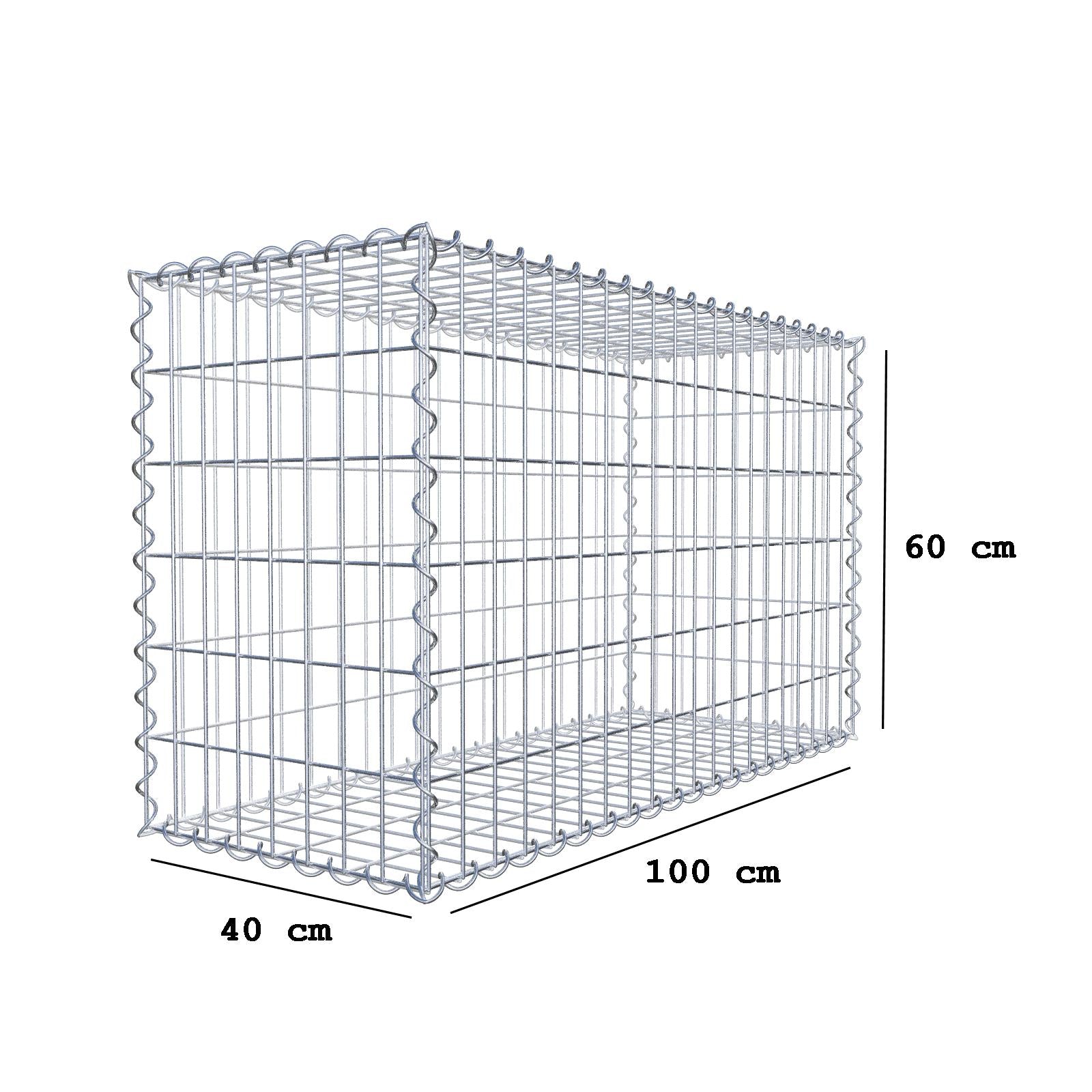 Schanskorf 100 cm x 60 cm x 40 cm (L x H x D), maaswijdte 5 cm x 10 cm, spiraalvormig
