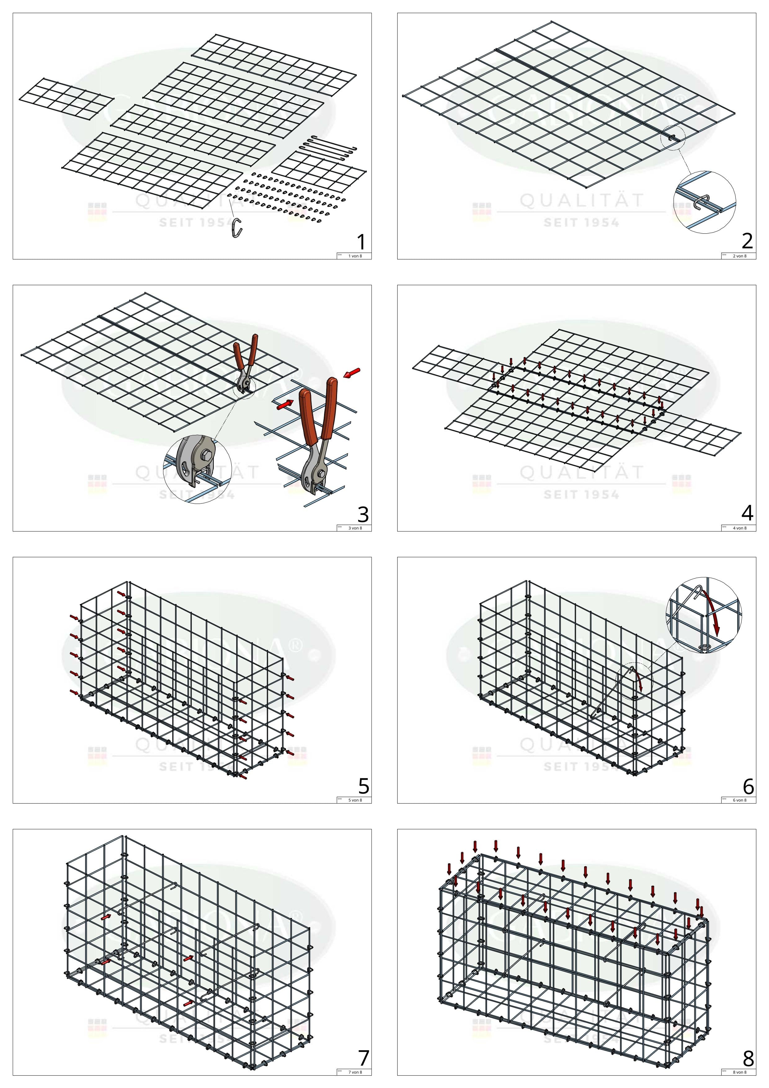 Gabion 100 cm x 20 cm x 40 cm (L x H x P), mailles 10 cm x 10 cm, anneau en C