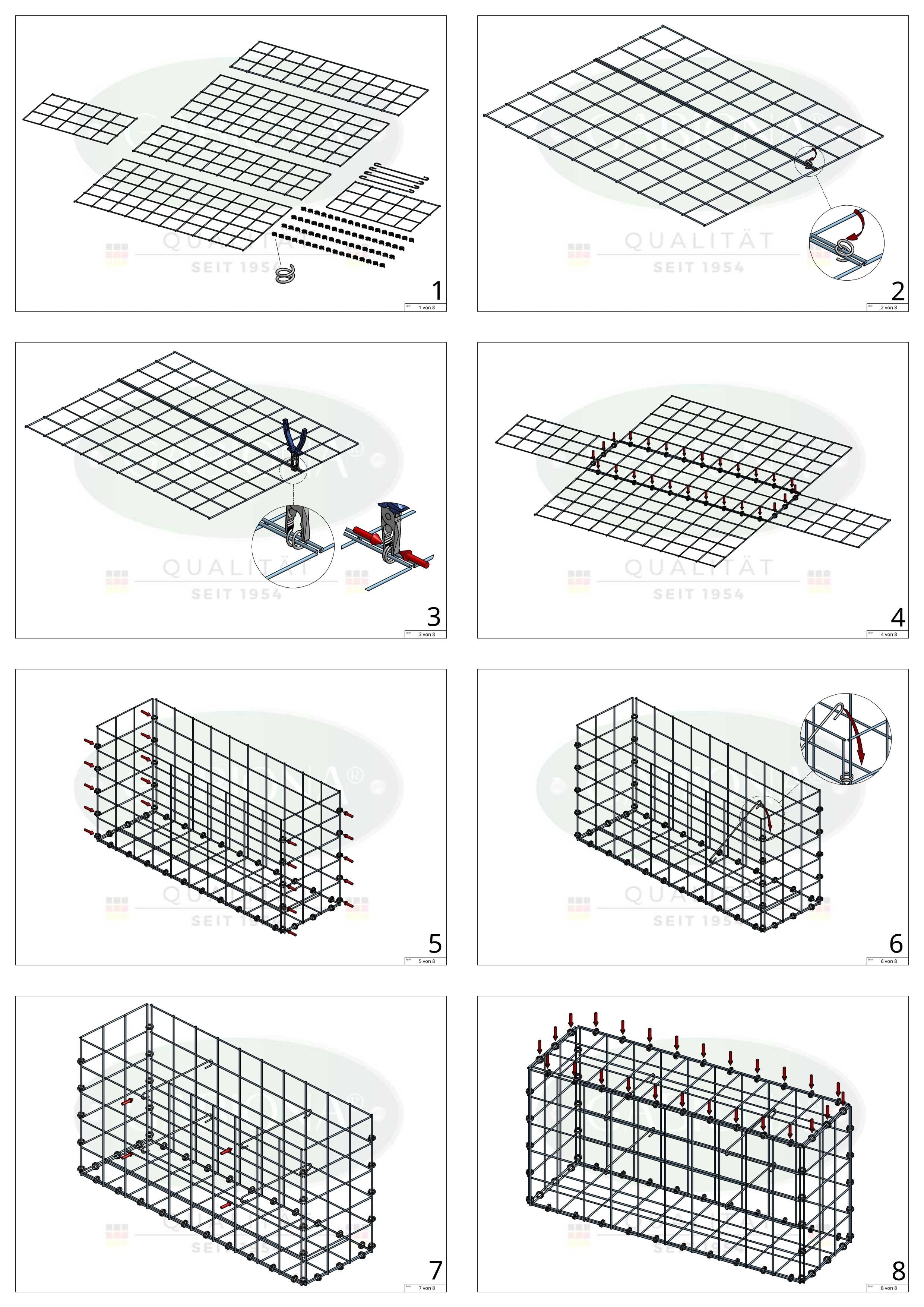 Gabião 200 cm x 100 cm x 30 cm (C x A x P), malhagem 10 x 10 cm, anel espiral