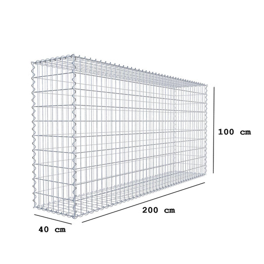 Gabion 200 cm x 100 cm x 40 cm (L x H x D), maskestørrelse 5 cm x 10 cm, spiral