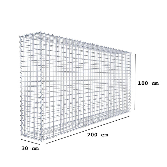 Gabion 200 cm x 100 cm x 30 cm (L x H x D), maskestørrelse 5 cm x 5 cm, spiral