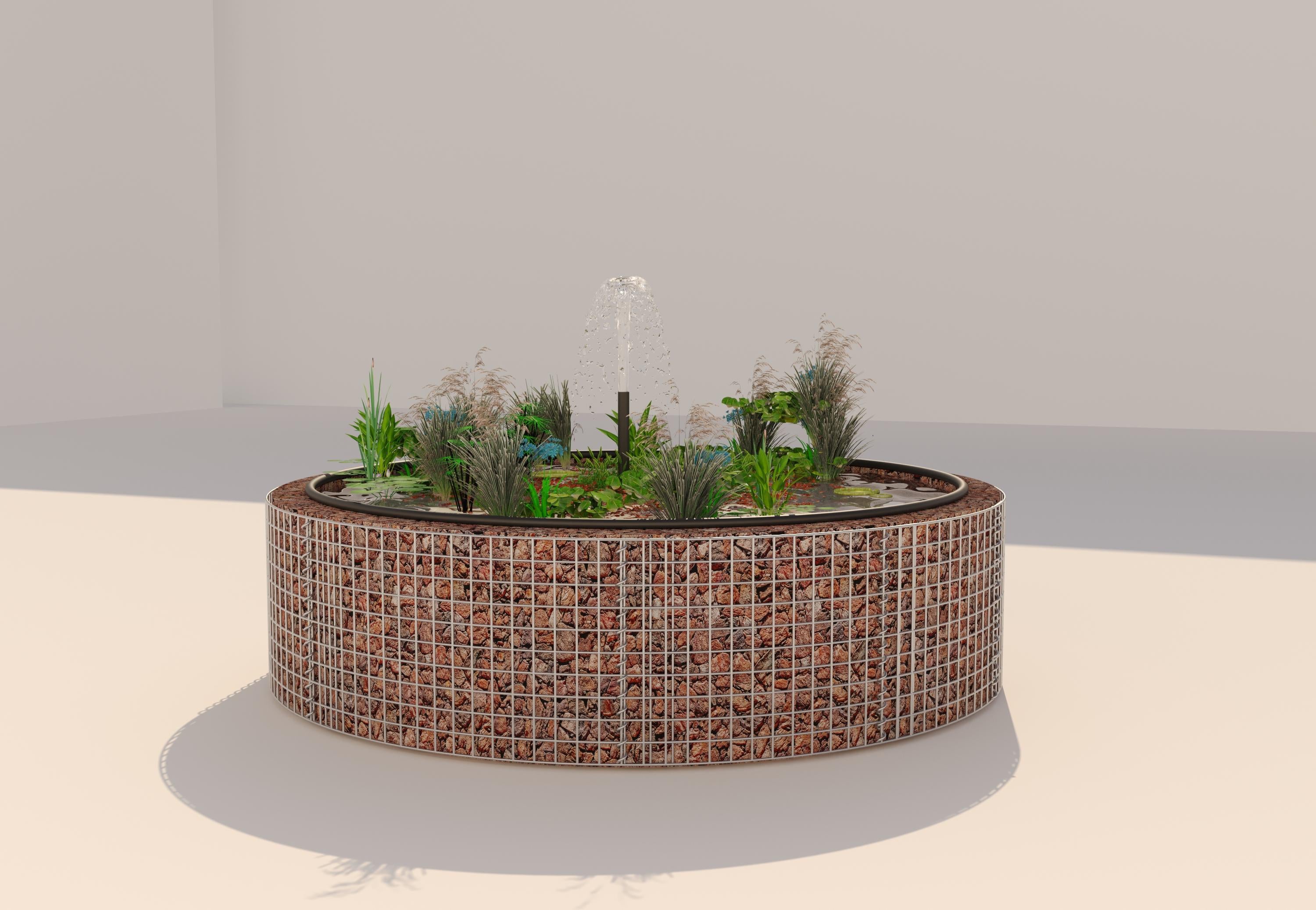Estanque elevado de gaviones, redondo, diámetro exterior 202 cm, altura 50 cm, malla 5 x 5 cm, espesor de pared 15 cm