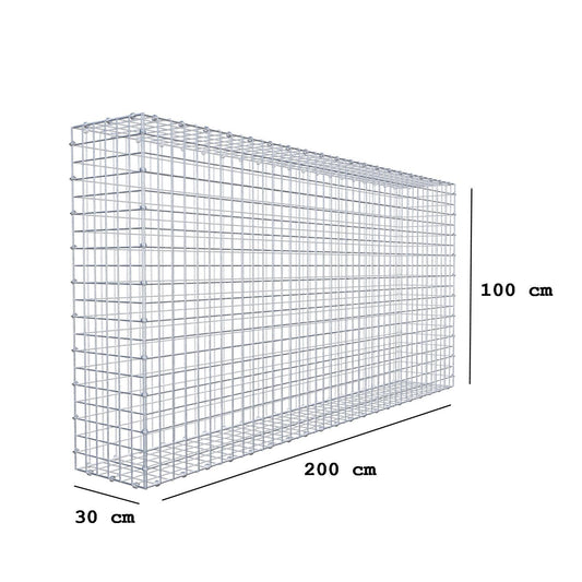 Gabion 200 cm x 100 cm x 30 cm (L x H x D), maskestørrelse 5 x 5 cm, spiralring