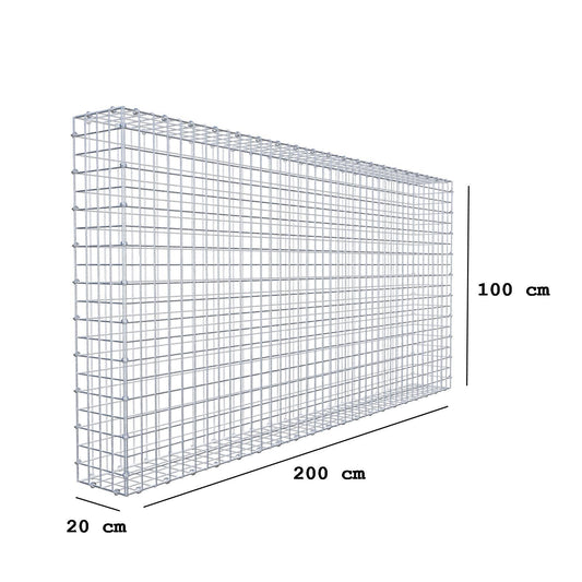 Gabion 200 cm x 100 cm x 20 cm (L x H x D), maskestørrelse 5 x 5 cm, spiralring