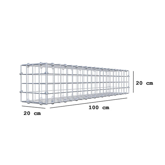 Gabion 100 cm x 20 cm x 20 cm (L x H x D), maskstorlek 5 x 5 cm, spiralring