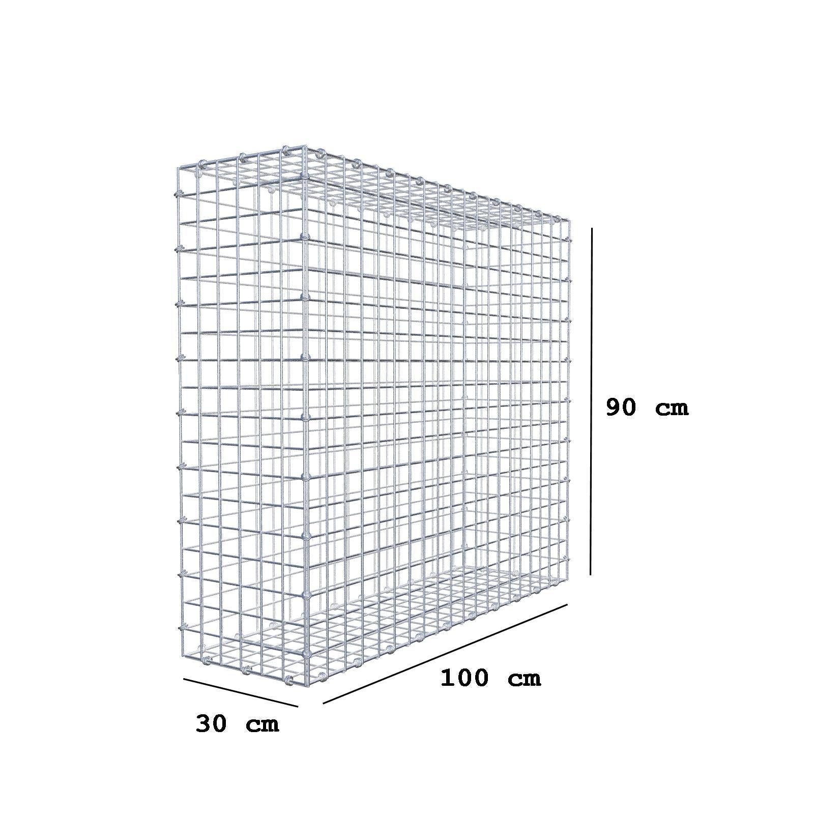 Gabion 100 cm x 90 cm x 30 cm (L x H x D), maskestørrelse 5 x 5 cm, spiralring