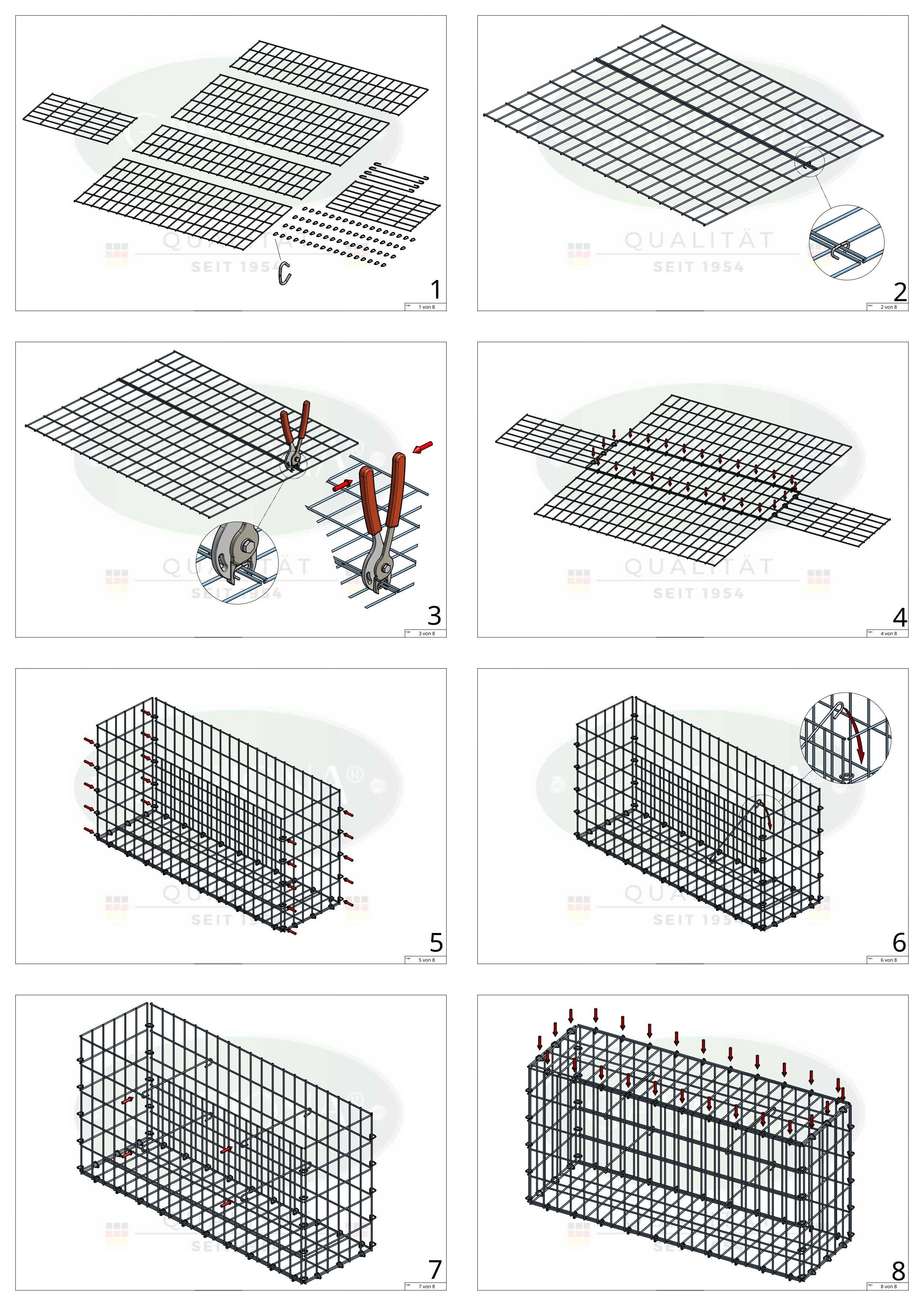 Gabião 80 cm x 40 cm x 40 cm (C x A x P), malhagem 5 cm x 10 cm, anel C