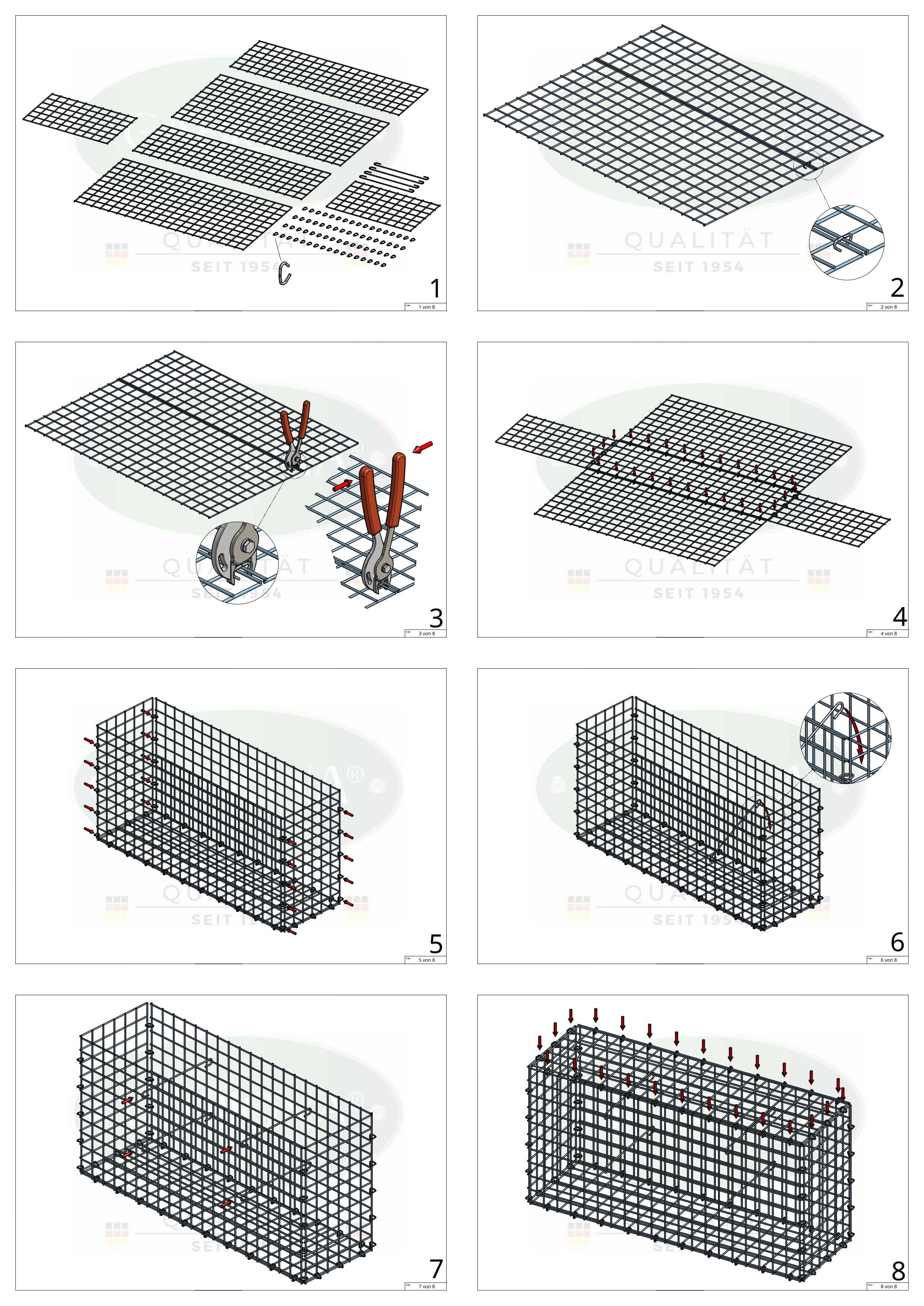 Gabião 100 cm x 40 cm x 50 cm (C x A x P), malhagem 5 cm x 5 cm, anel C