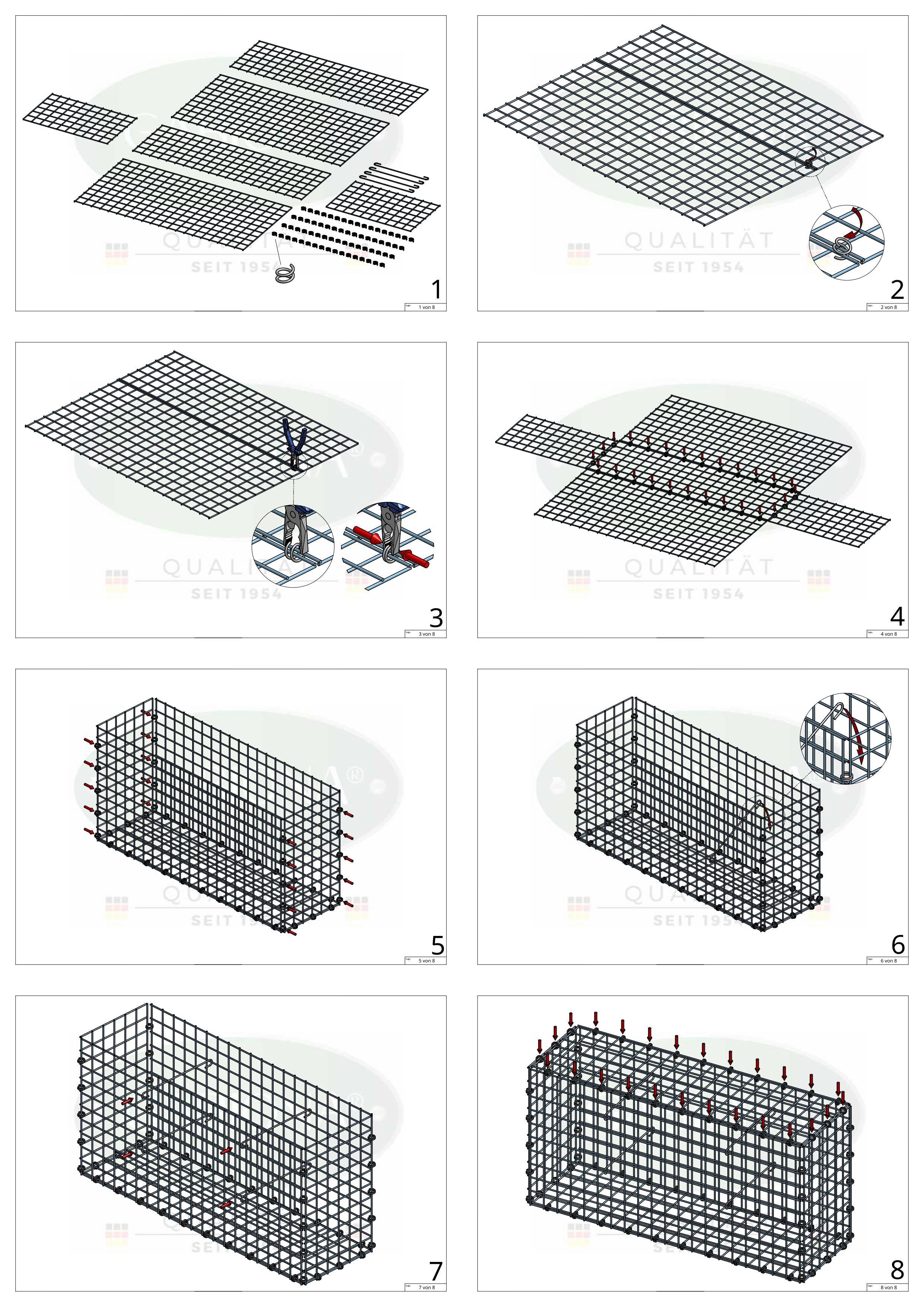 Gabion 100 cm x 90 cm x 30 cm (L x H x D), maskestørrelse 5 x 5 cm, spiralring
