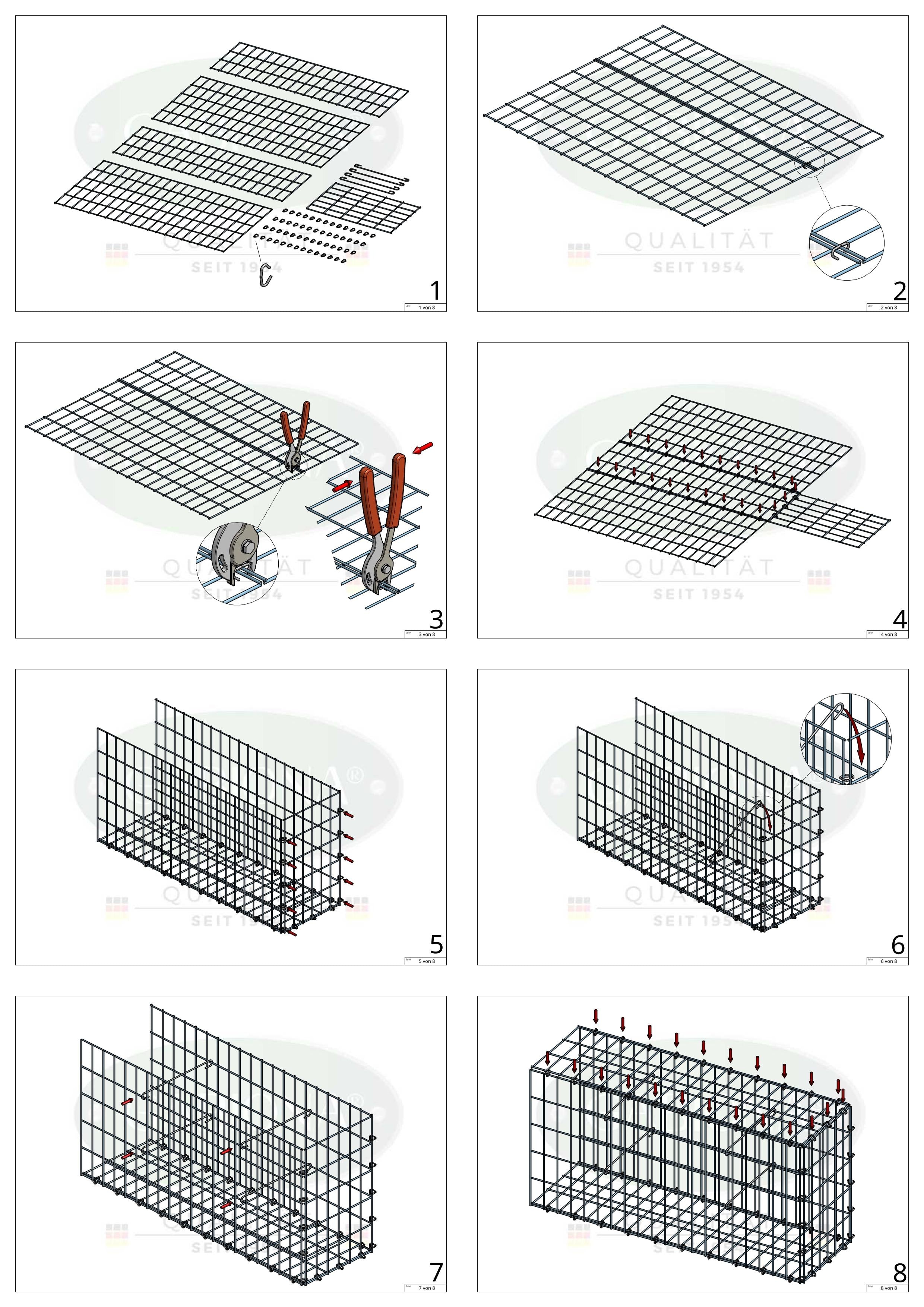 Mounted gabion type 2 100 cm x 60 cm x 20 cm, mesh size 5 cm x 10 cm, C-ring