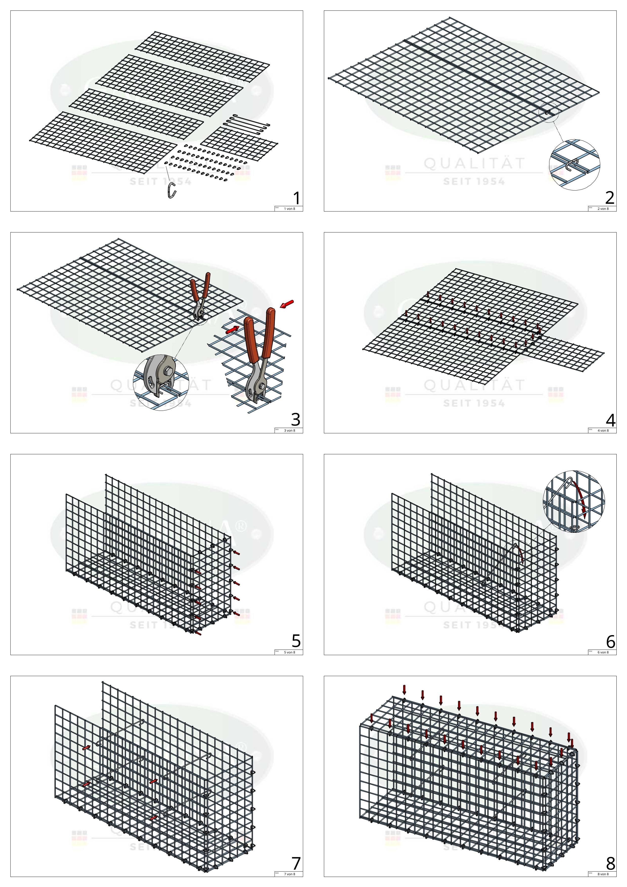 Gavión complementario de tipo 2 100 cm x 50 cm x 40 cm (largo x alto x fondo), malla 5 cm x 5 cm, anillo en C
