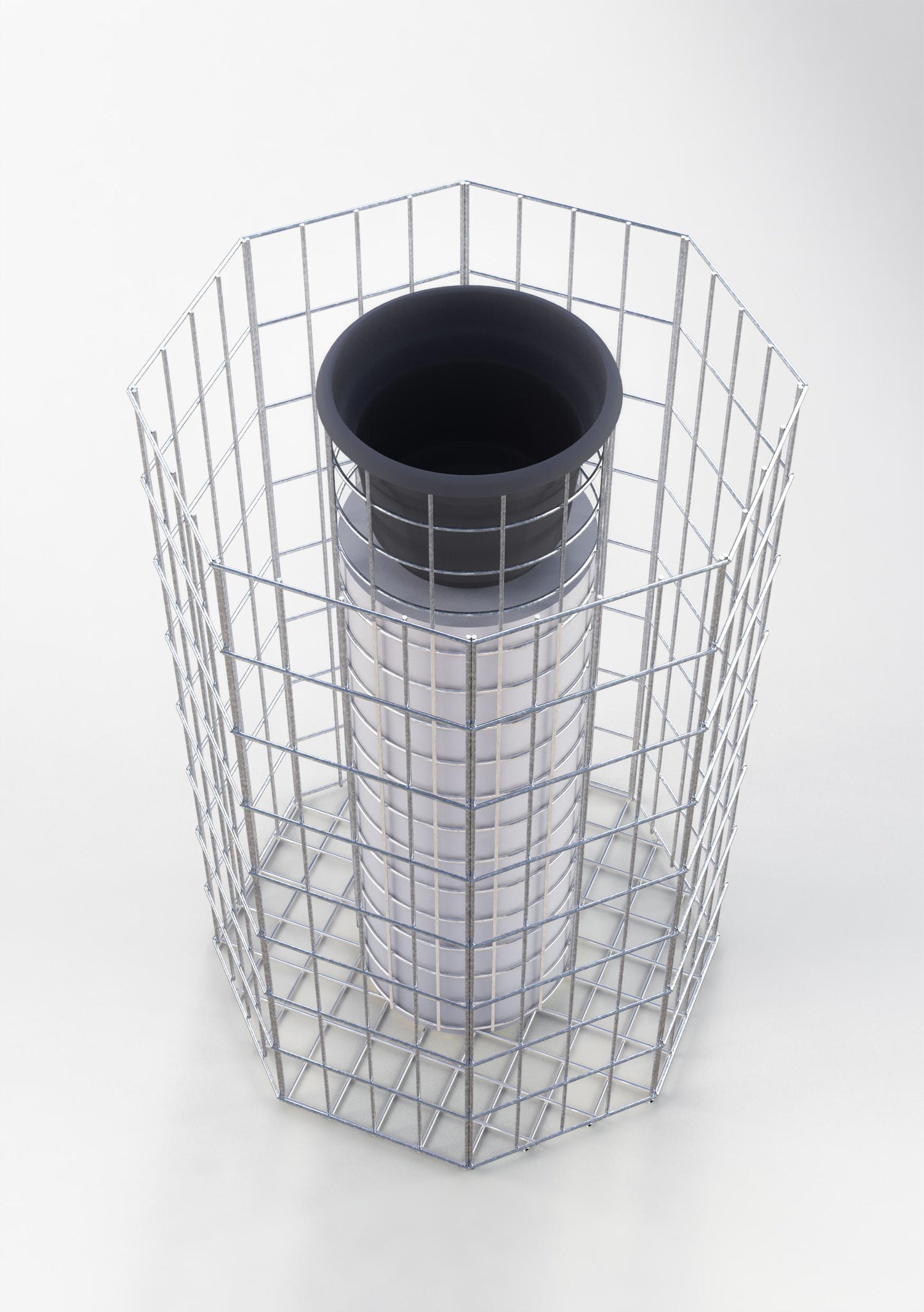 Coluna de flores octogonal, altura 82 cm, malha 5 x 10 cm, galvanizada a quente incluindo vaso