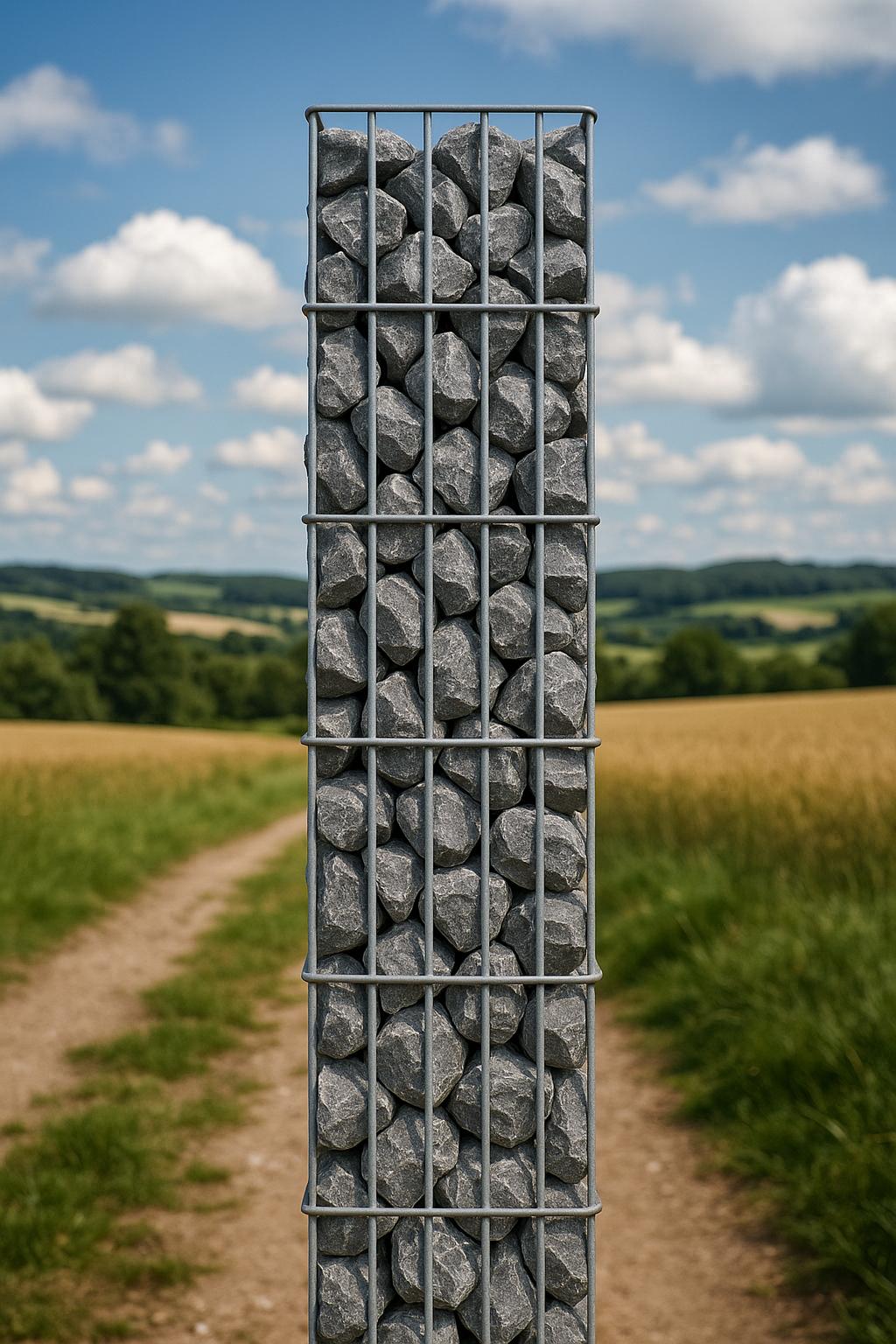 Rektangulær varmgalvaniseret gabionsøjle, 27,3 cm x 27,3 cm, 200 cm høj, MW 5 cm x 20 cm, 8/6 mm tråd