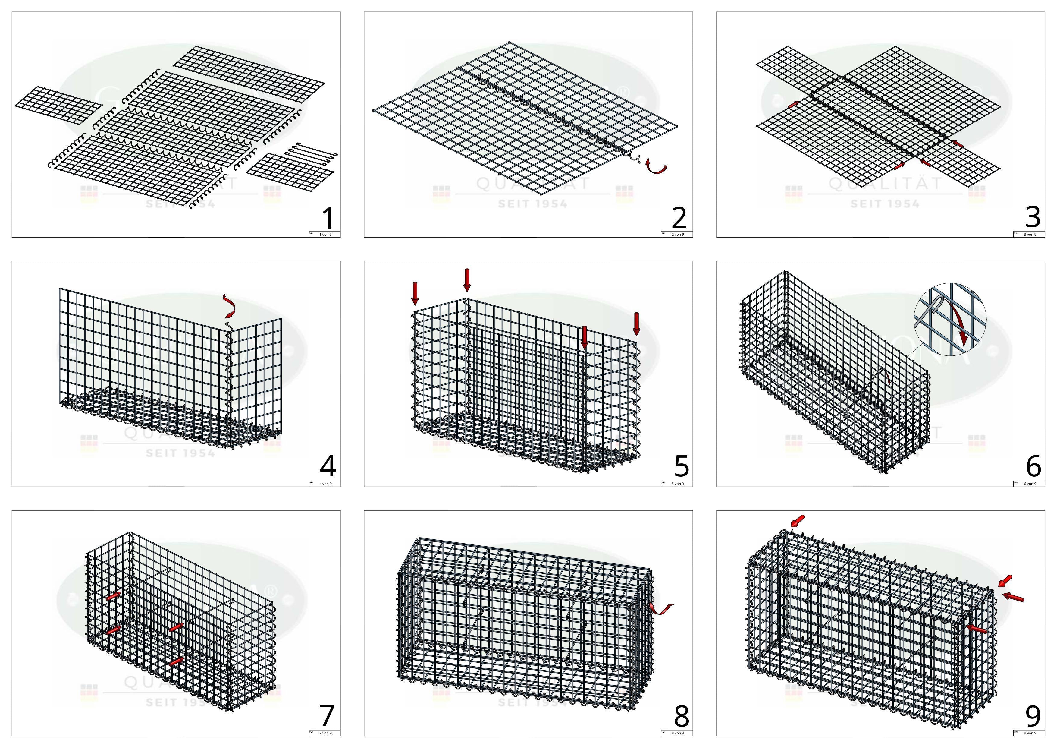 Set van 2 schanskorven 100 cm x 100 cm x 20 cm (L x H x D), maaswijdte 5 x 5 cm, spiraalvormig