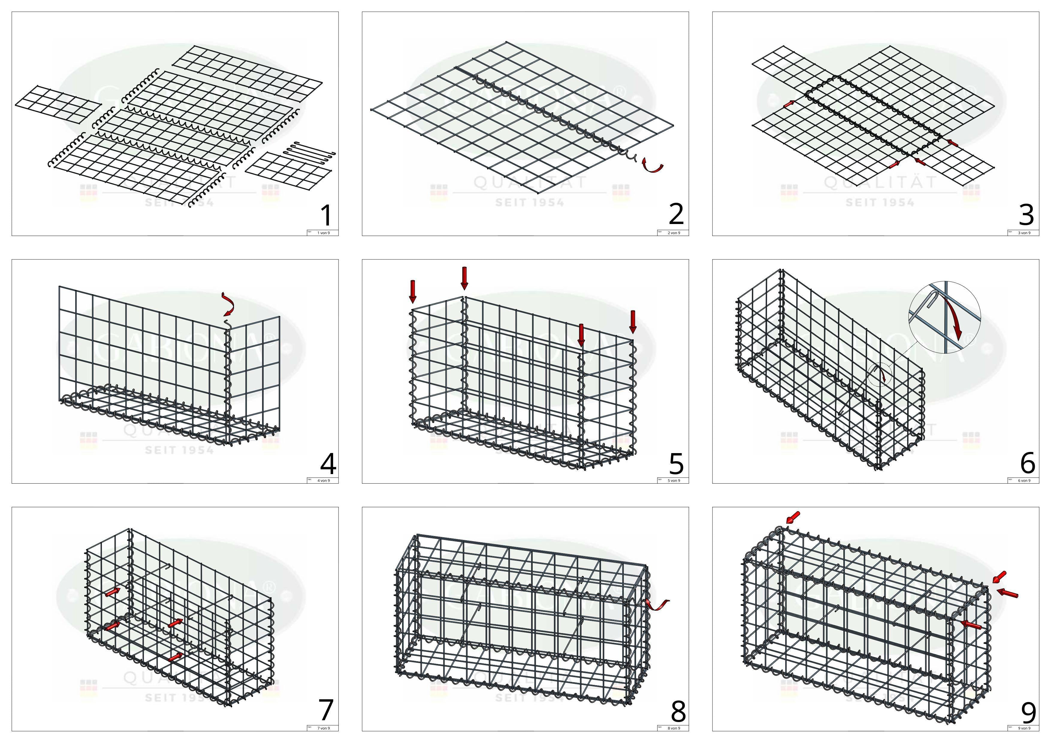 2er Set Gabionen 100 cm x 100 cm x 50 cm (L x H x T), Maschenweite 10 x 10 cm, Spirale