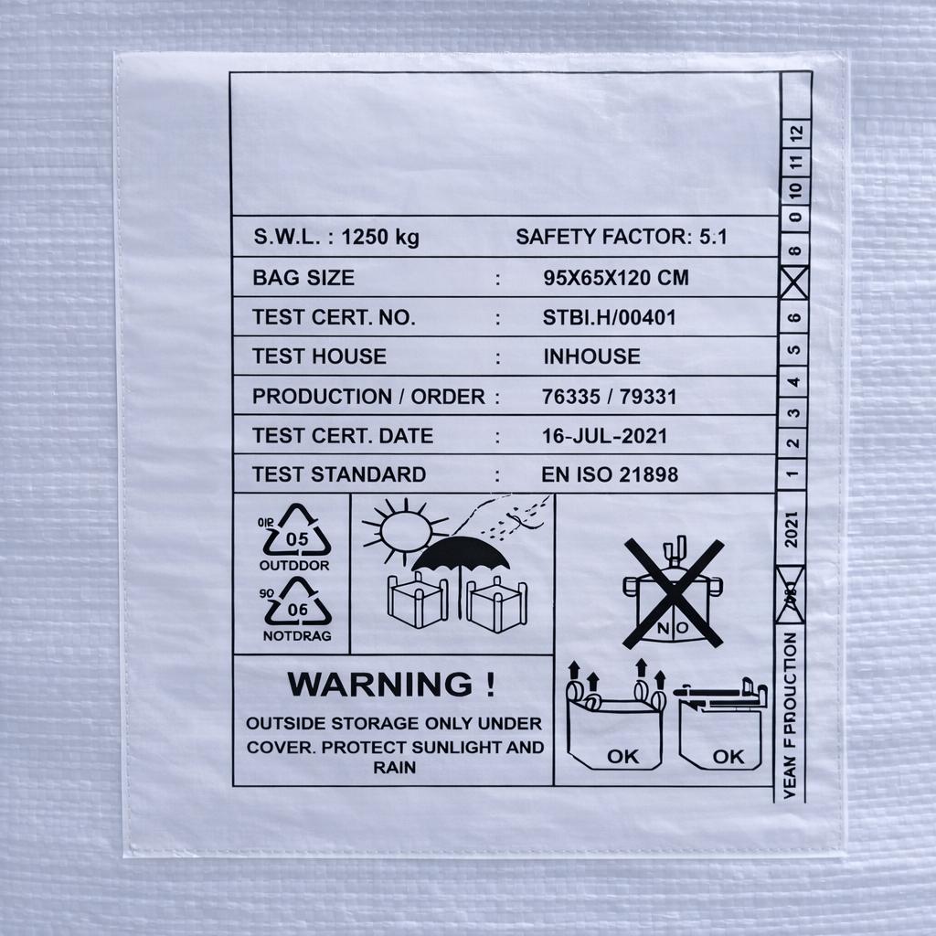 5x Big Bags 95 x 65 x 120 cm (L x D x H) - med tryck - mycket stabil - 1.250 kg SWL