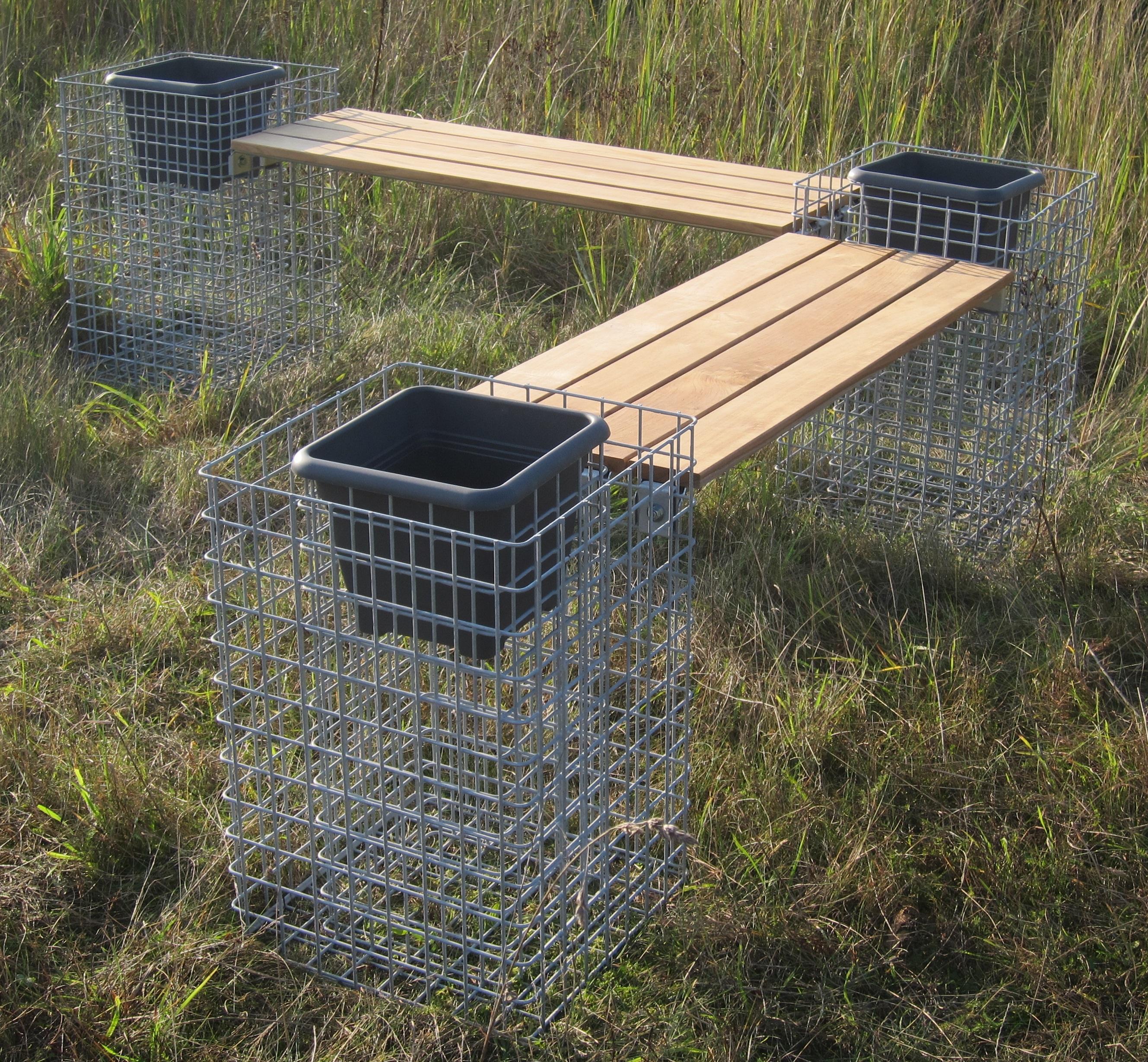 Banco de jardín 3 columnas para flores TEAK MW 5 x 5 cm, galvanizado en caliente