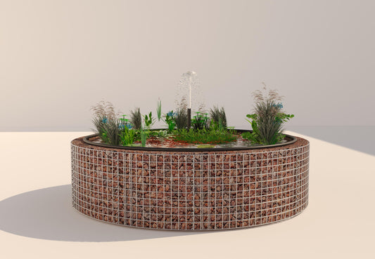 Laghetto rialzato in gabbioni, rotondo, diametro esterno 202 cm, altezza 50 cm, maglia 5 x 5 cm, spessore parete 15 cm