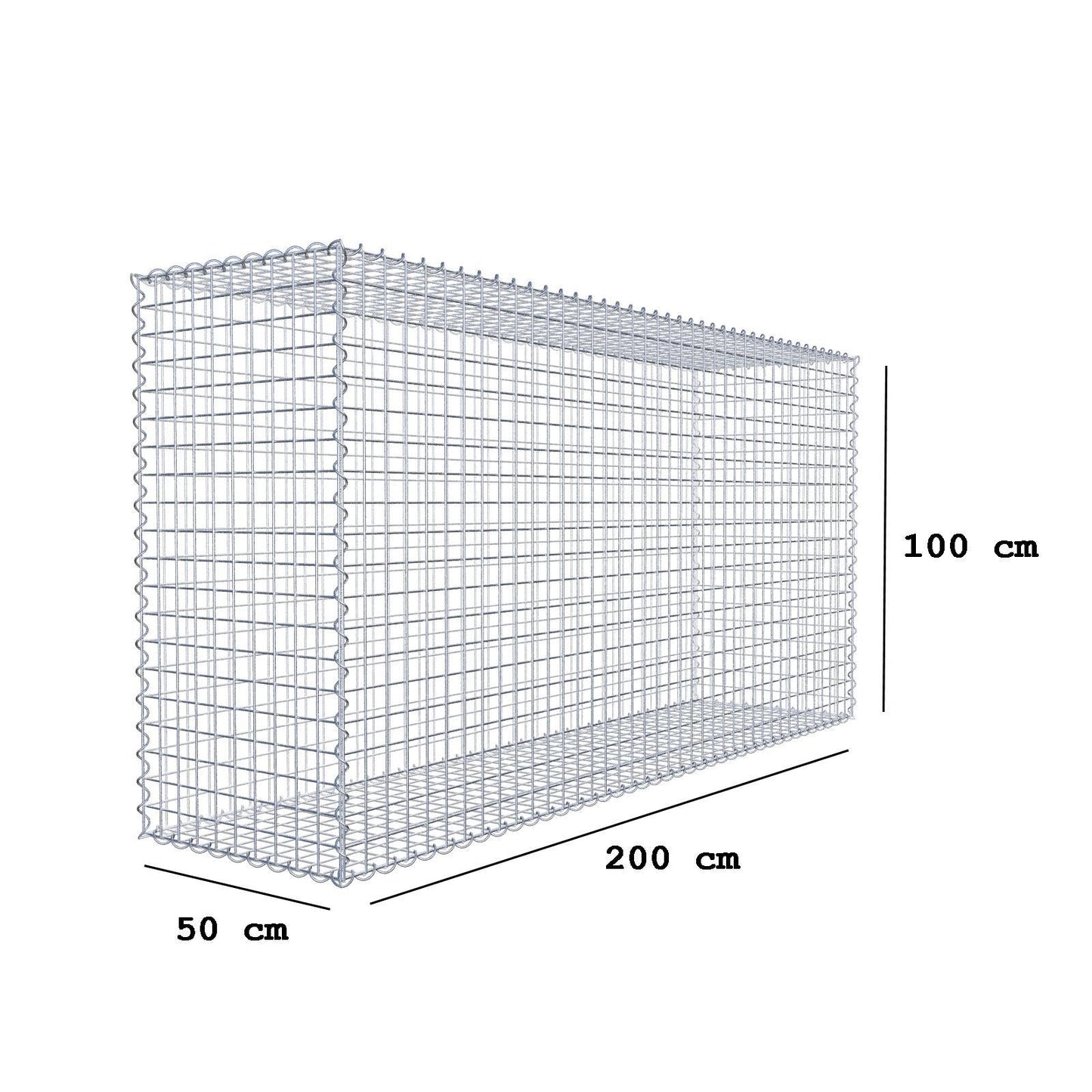 Gabion 200 cm x 100 cm x 50 cm (L x H x D), maskstorlek 5 cm x 5 cm, spiral