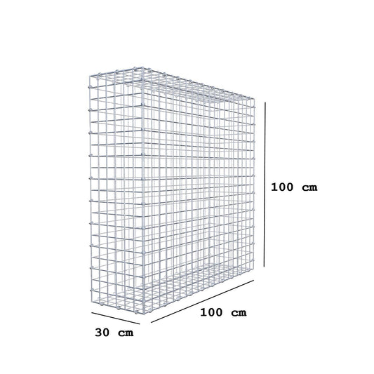 Gabion 100 cm x 100 cm x 30 cm (L x H x D), maskstorlek 5 x 5 cm, spiralring