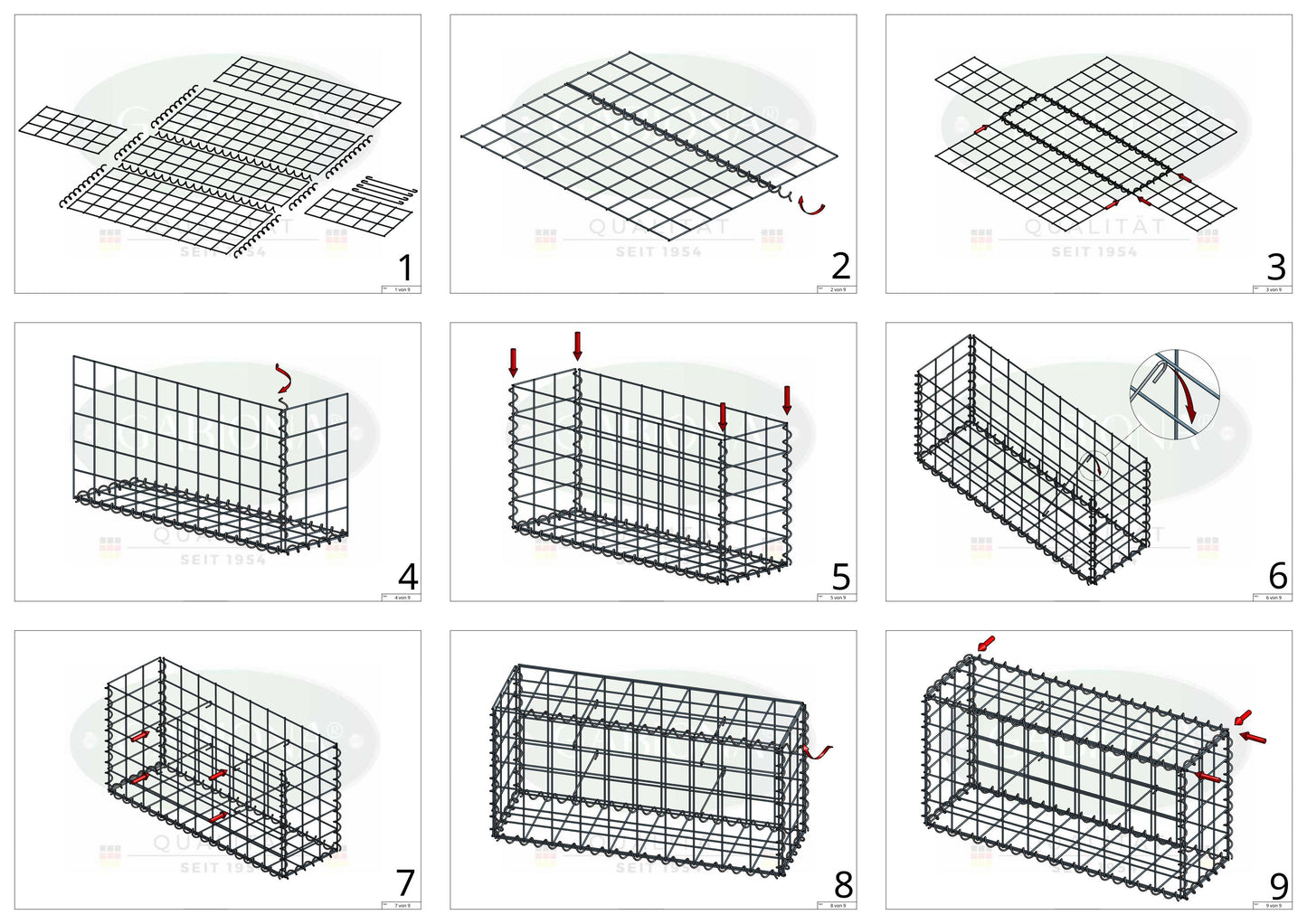 Schanskorf 200 cm x 100 cm x 30 cm (L x H x D), maaswijdte 10 cm x 10 cm, spiraalvormig