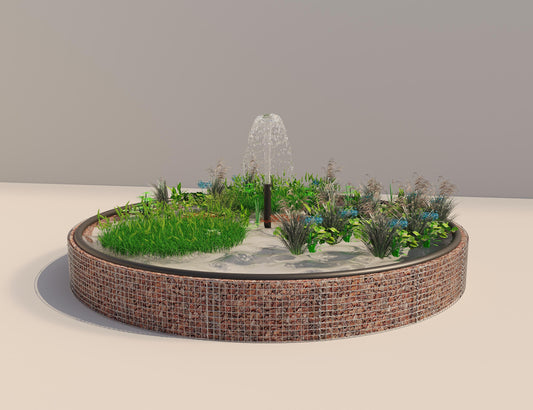 Gabionen Hochteich rund, Außendurchmesser 472 cm, Höhe 50 cm, Maschenweite 5 x 5 cm, Wandstärke 15 cm