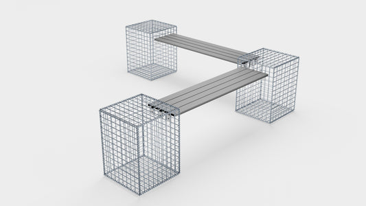 Tuinbank 3 spiraalvormige schanskorven - 205 x 60 x 40 cm (L x H x D) MW 5 x 5 cm, met gerecycled bovenblad in antraciet