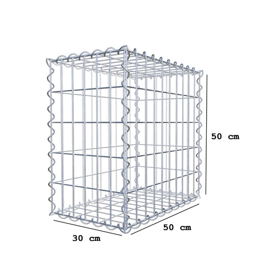 Gabion 50 cm x 50 cm x 30 cm (L x H x D), maskestørrelse 5 cm x 10 cm, spiral