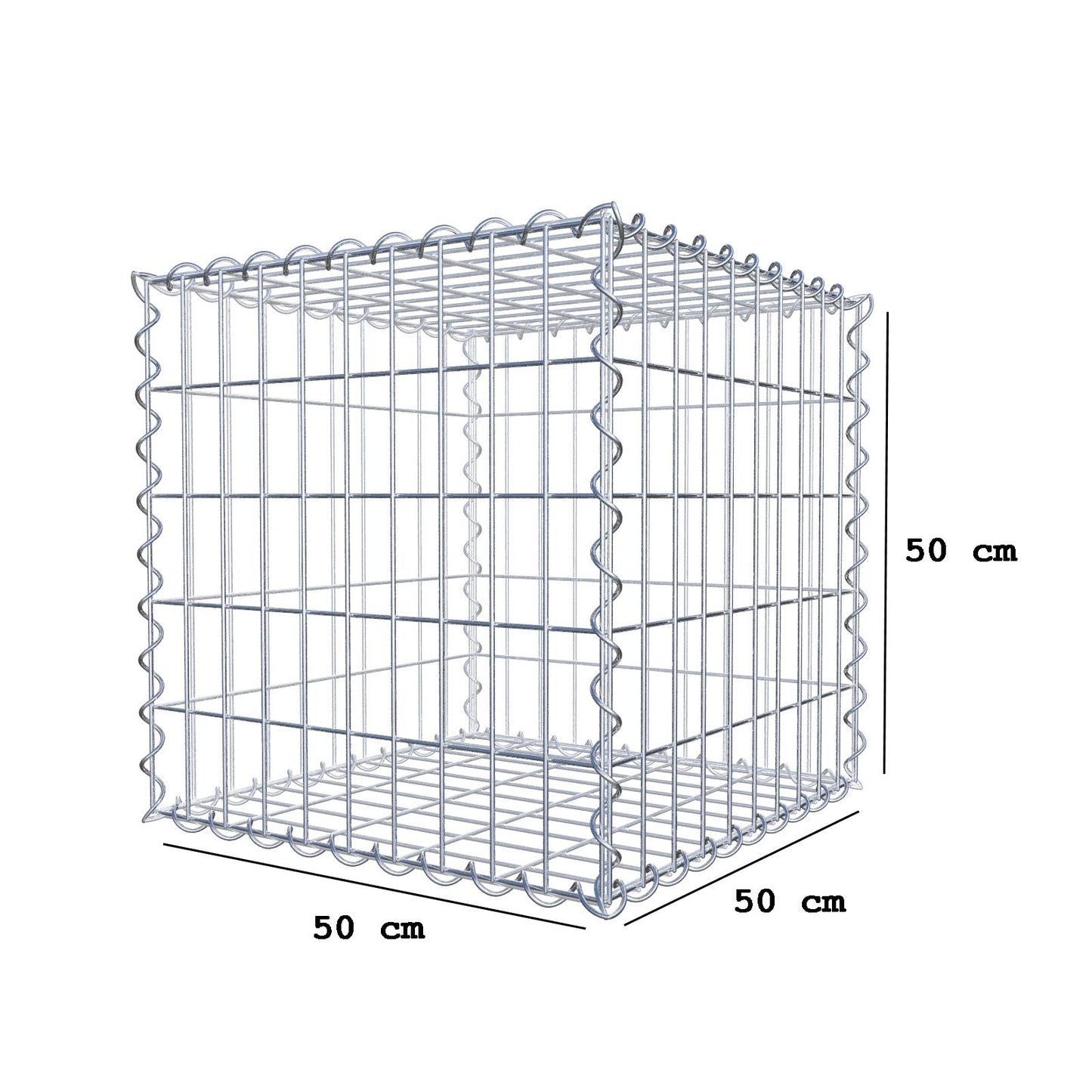 Gabion 50 cm x 50 cm x 50 cm (L x H x D), maskestørrelse 5 cm x 10 cm, spiral