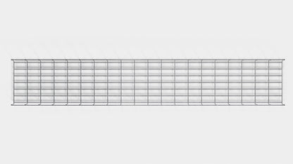 Comprimento do duto de cabos 29 cm, profundidade 5 cm, tamanho da malha 5 x 10 cm