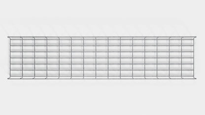 Comprimento do duto de cabos 29 cm, profundidade 5 cm, tamanho da malha 5 x 10 cm
