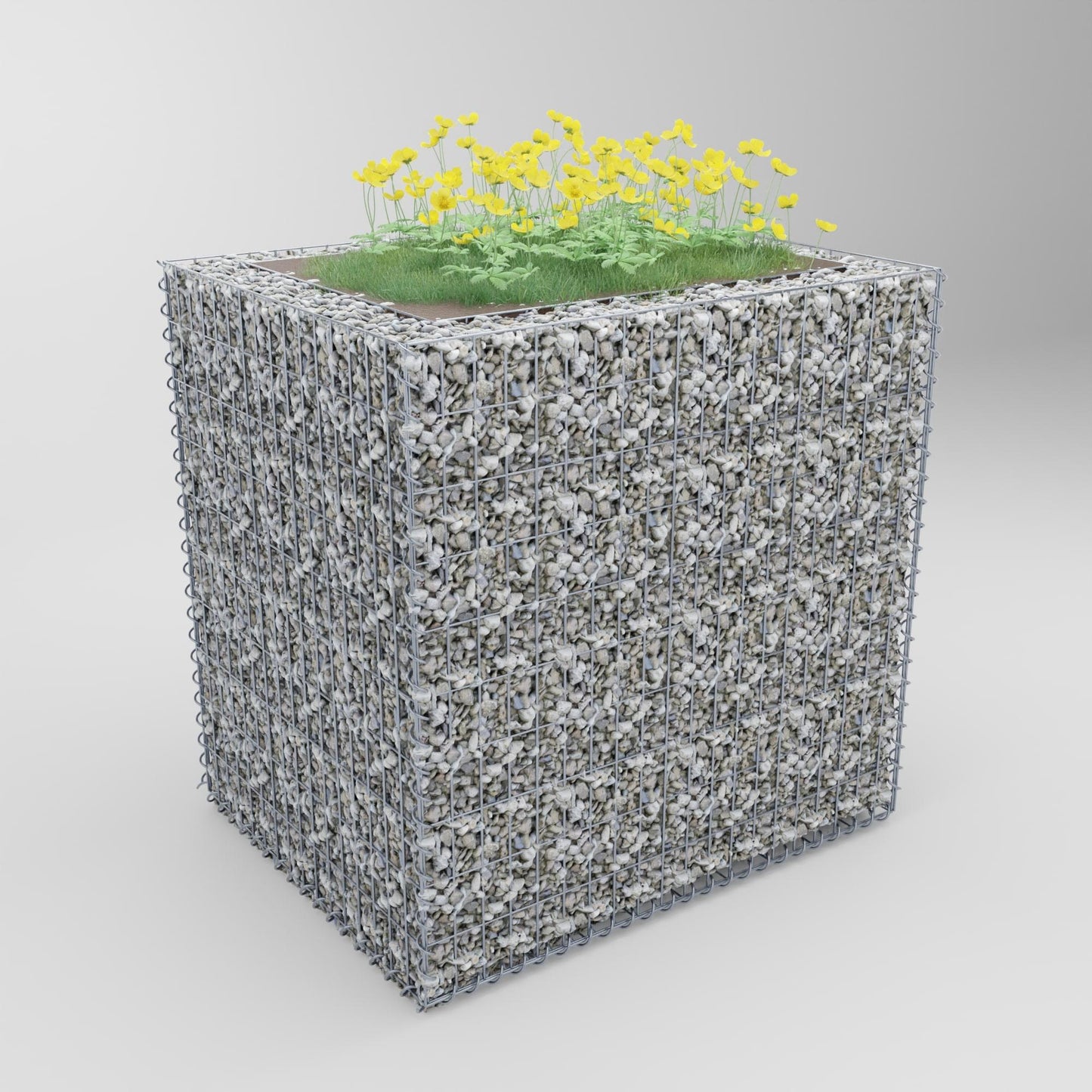 Lecho elevado rectangular 100 cm x 100 cm x 80 cm (largo x alto x fondo), malla 5 x 10 cm, espesor de pared 10 cm