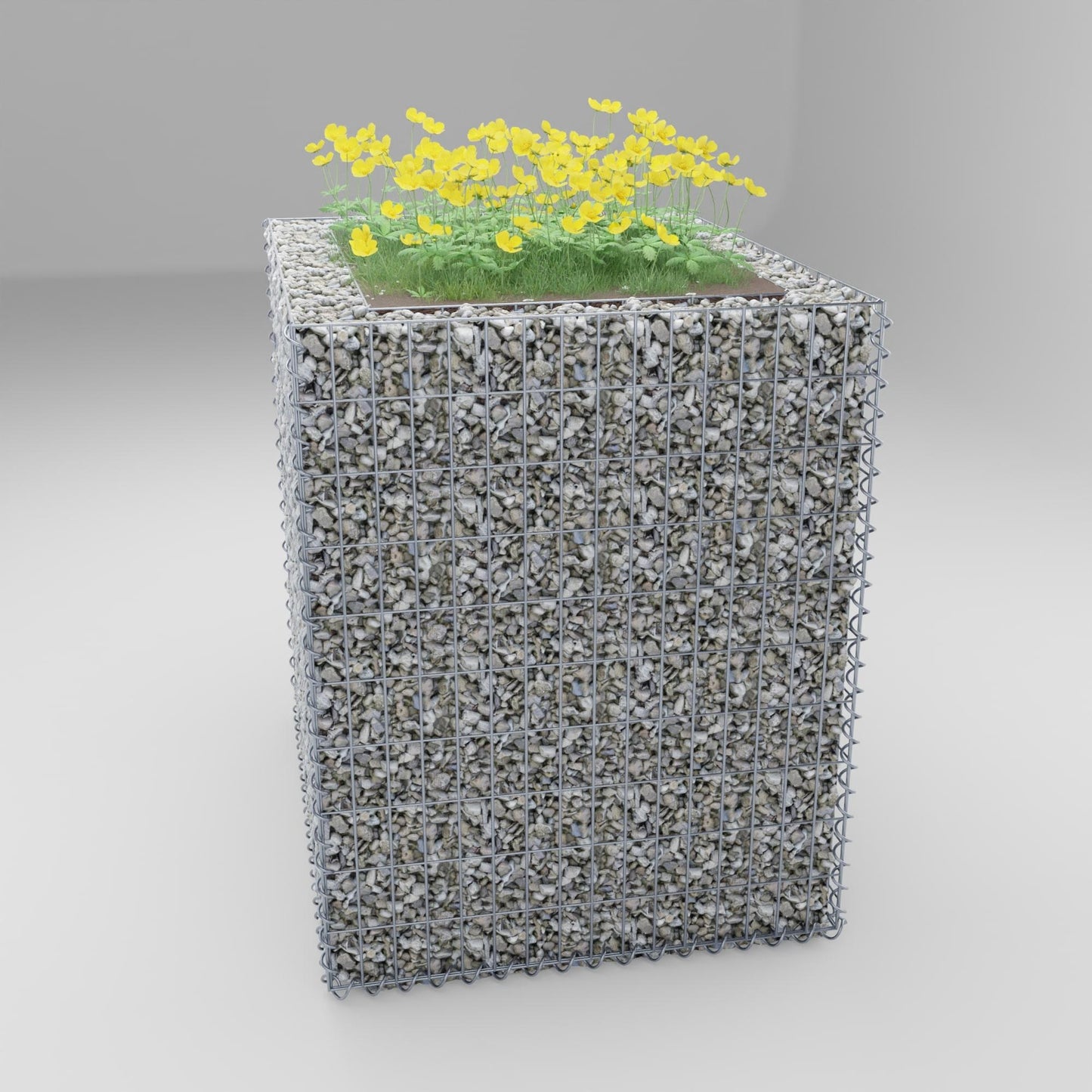 Lecho elevado rectangular 100 cm x 100 cm x 80 cm (largo x alto x fondo), malla 5 x 10 cm, espesor de pared 10 cm