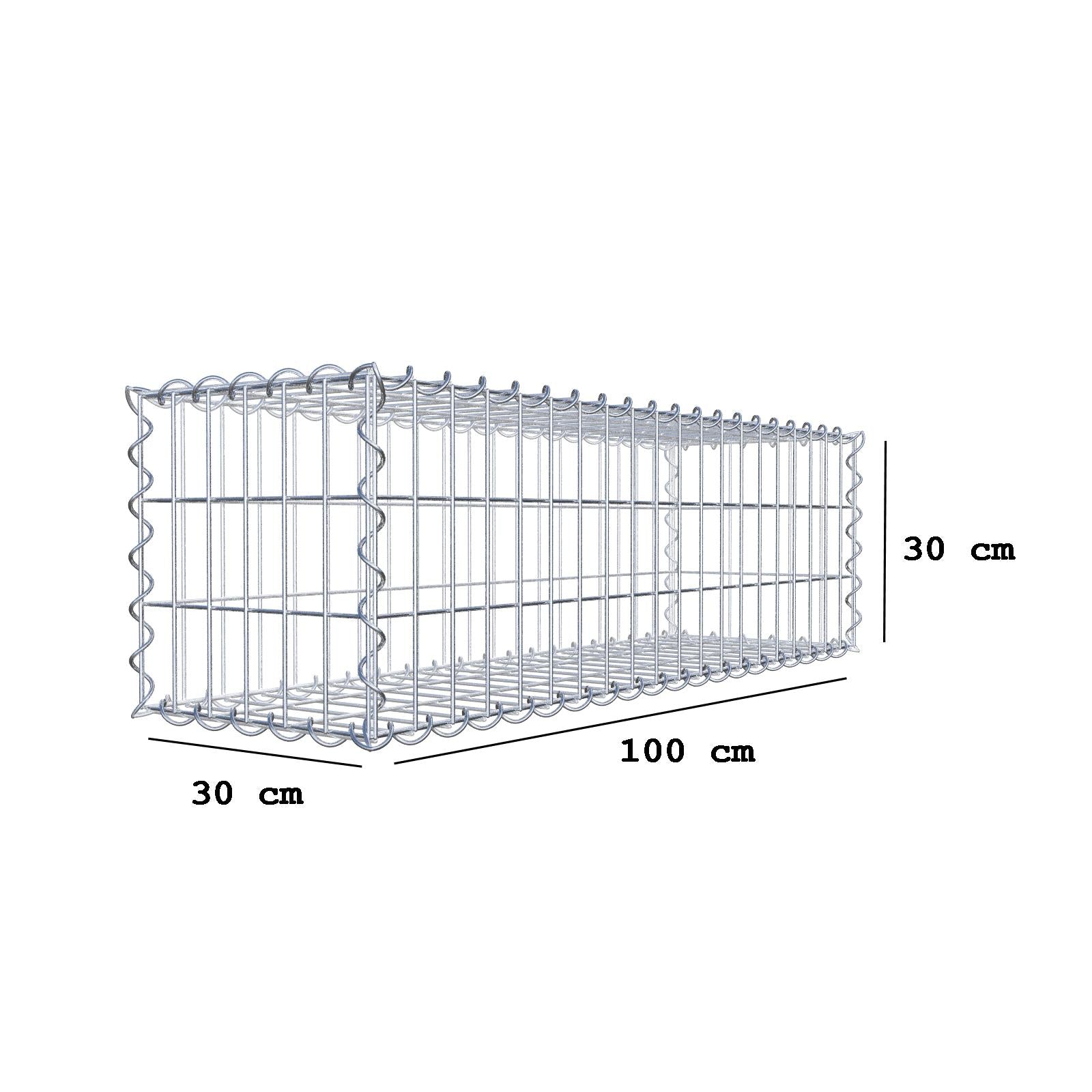 Gabião 100 cm x 30 cm x 30 cm (C x A x P), malhagem 5 cm x 10 cm, espiral