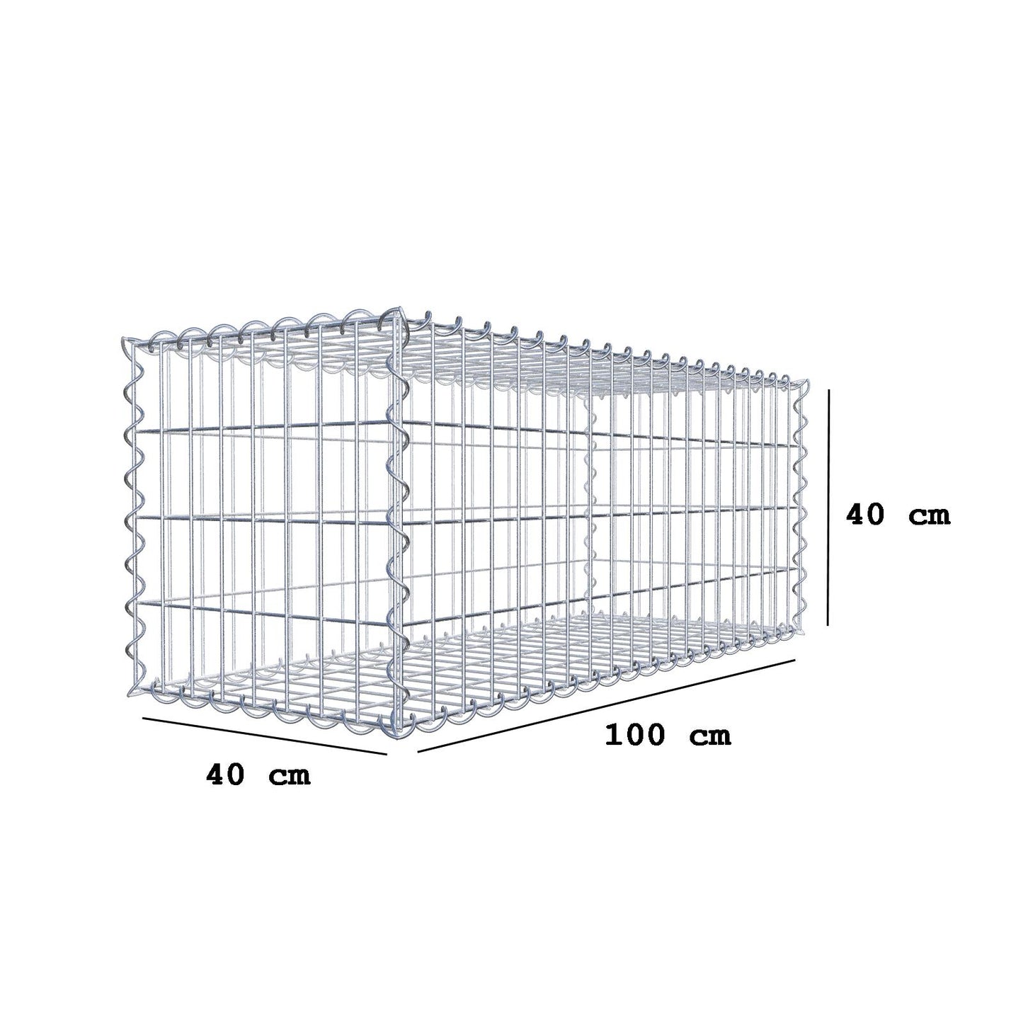 Gabion 100 cm x 40 cm x 40 cm (L x H x D), mesh size 5 cm x 10 cm, spiral