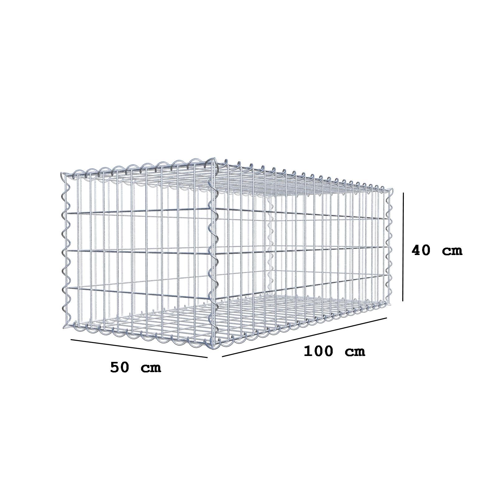 Gabião 100 cm x 40 cm x 50 cm (C x A x P), malhagem 5 cm x 10 cm, espiral