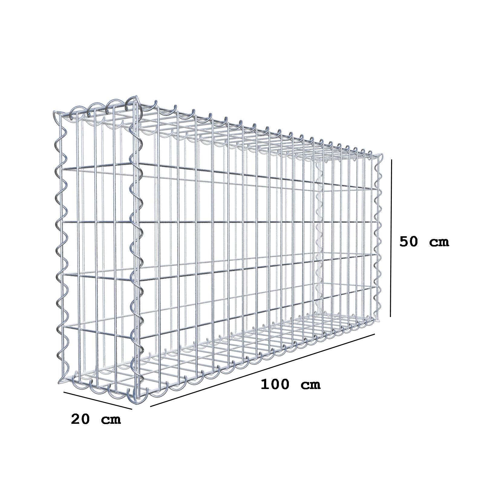 Gabião 100 cm x 50 cm x 20 cm (C x A x P), malhagem 5 cm x 10 cm, espiral