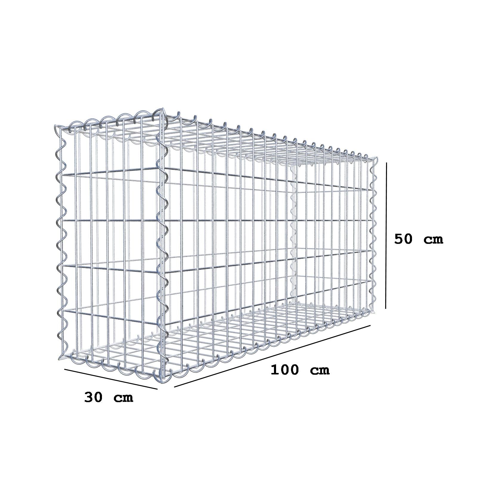 Gabião 100 cm x 50 cm x 30 cm (C x A x P), malhagem 5 cm x 10 cm, espiral