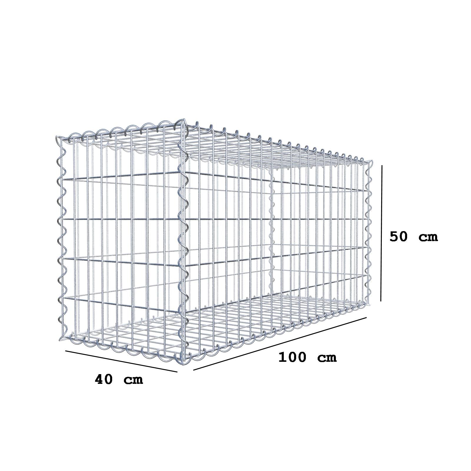 Gabião 100 cm x 50 cm x 40 cm (C x A x P), malhagem 5 cm x 10 cm, espiral