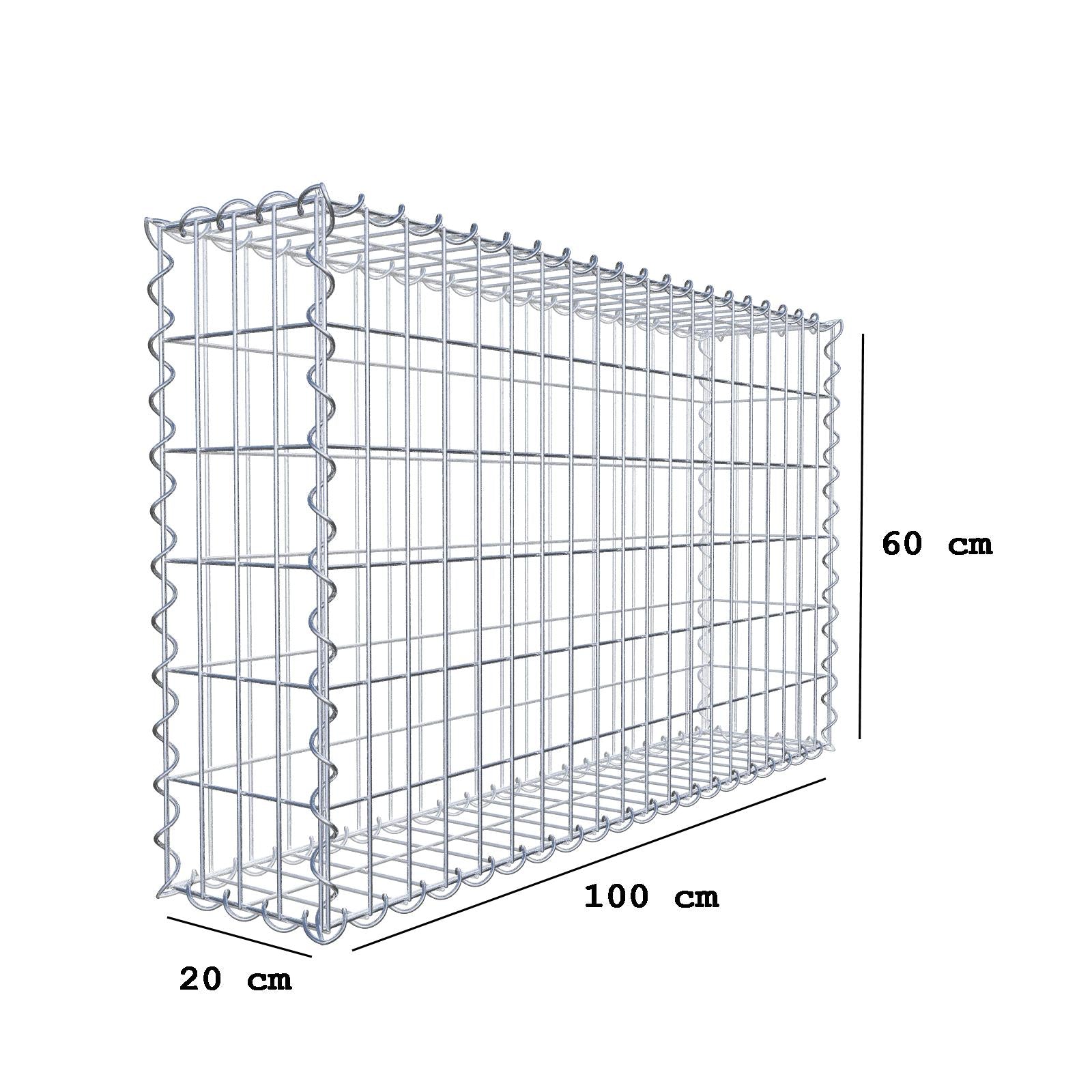 Gabião 100 cm x 60 cm x 20 cm (C x A x P), malhagem 5 cm x 10 cm, espiral