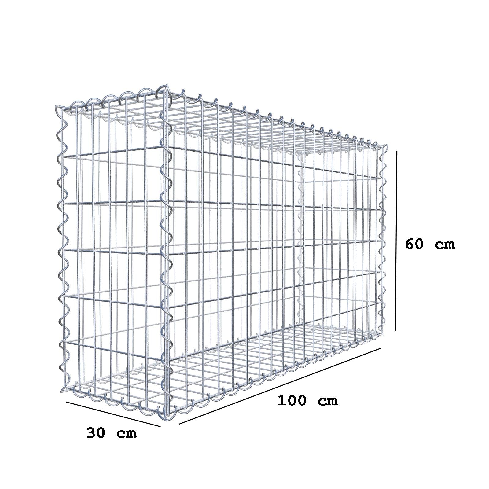 Gabião 100 cm x 60 cm x 30 cm (C x A x P), malhagem 5 cm x 10 cm, espiral
