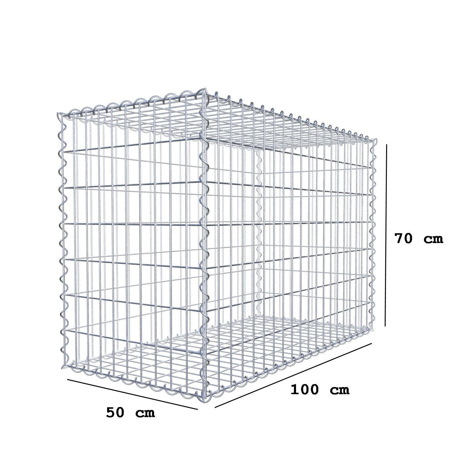 Gabião 100 cm x 70 cm x 50 cm (C x A x P), malhagem 5 cm x 10 cm, espiral