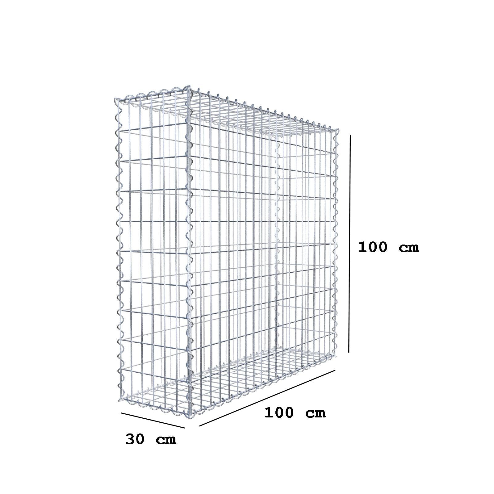 Gabião 100 cm x 100 cm x 30 cm (C x A x P), malhagem 5 cm x 10 cm, espiral