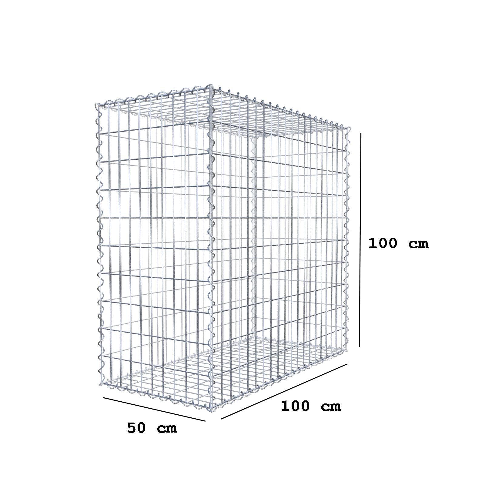 Gabião 100 cm x 100 cm x 50 cm (C x A x P), malhagem 5 cm x 10 cm, espiral