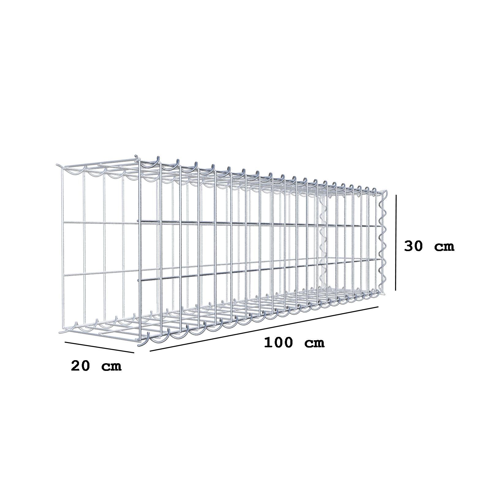 Aangegroeide schanskorf type 2 100 cm x 30 cm x 20 cm (L x H x D), maaswijdte 5 cm x 10 cm, spiraal