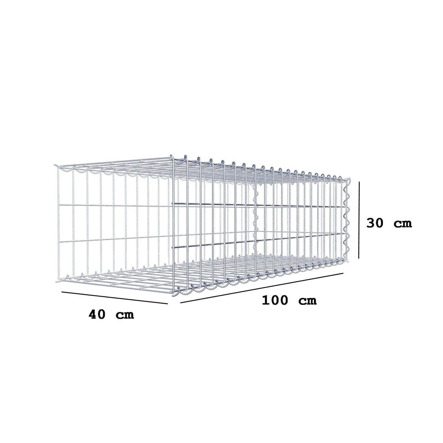 Påväxt gabion typ 2 100 cm x 30 cm x 40 cm (L x H x D), maskstorlek 5 cm x 10 cm, spiral