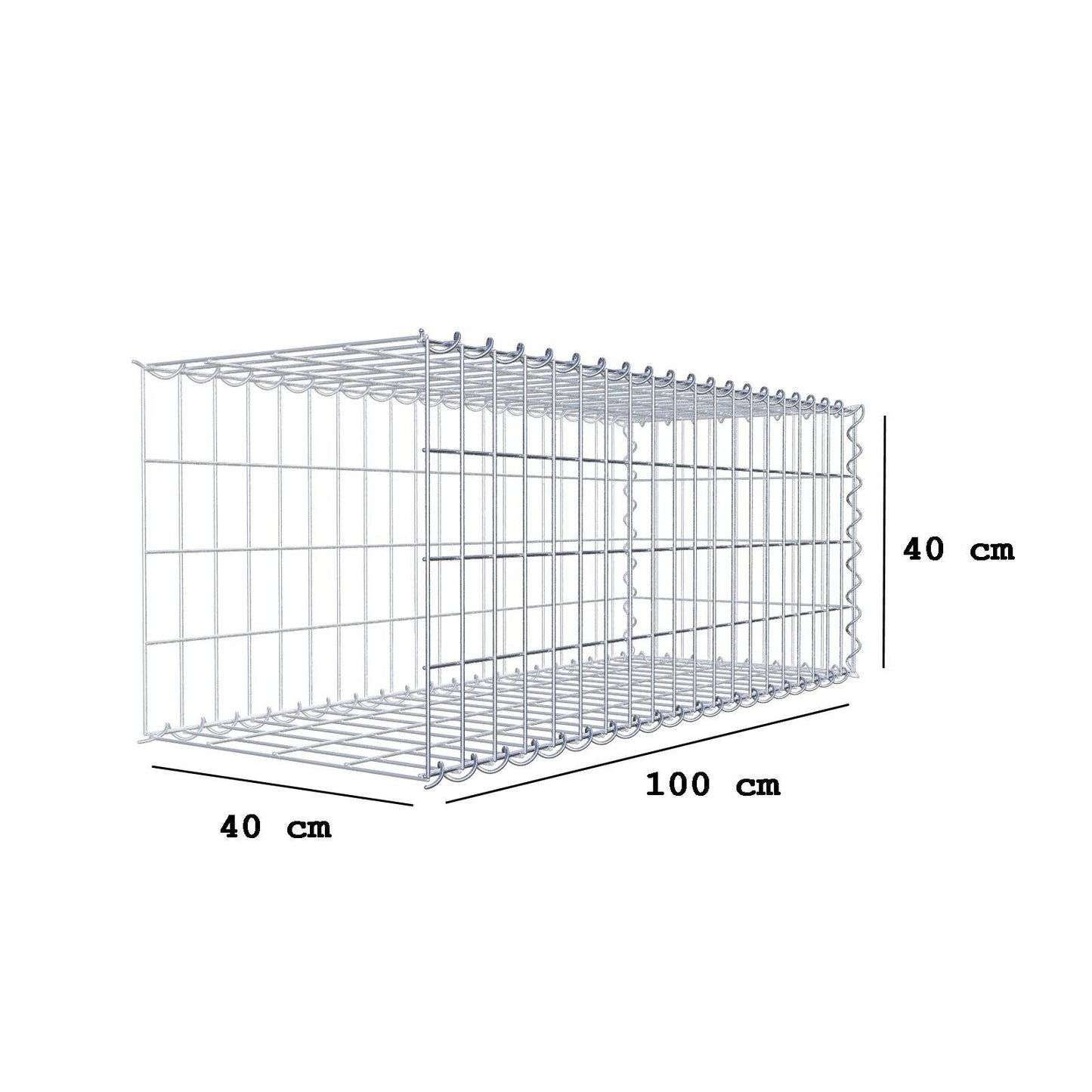 Opvokset gabion type 2 100 cm x 40 cm x 40 cm (L x H x D), maskestørrelse 5 cm x 10 cm, spiral